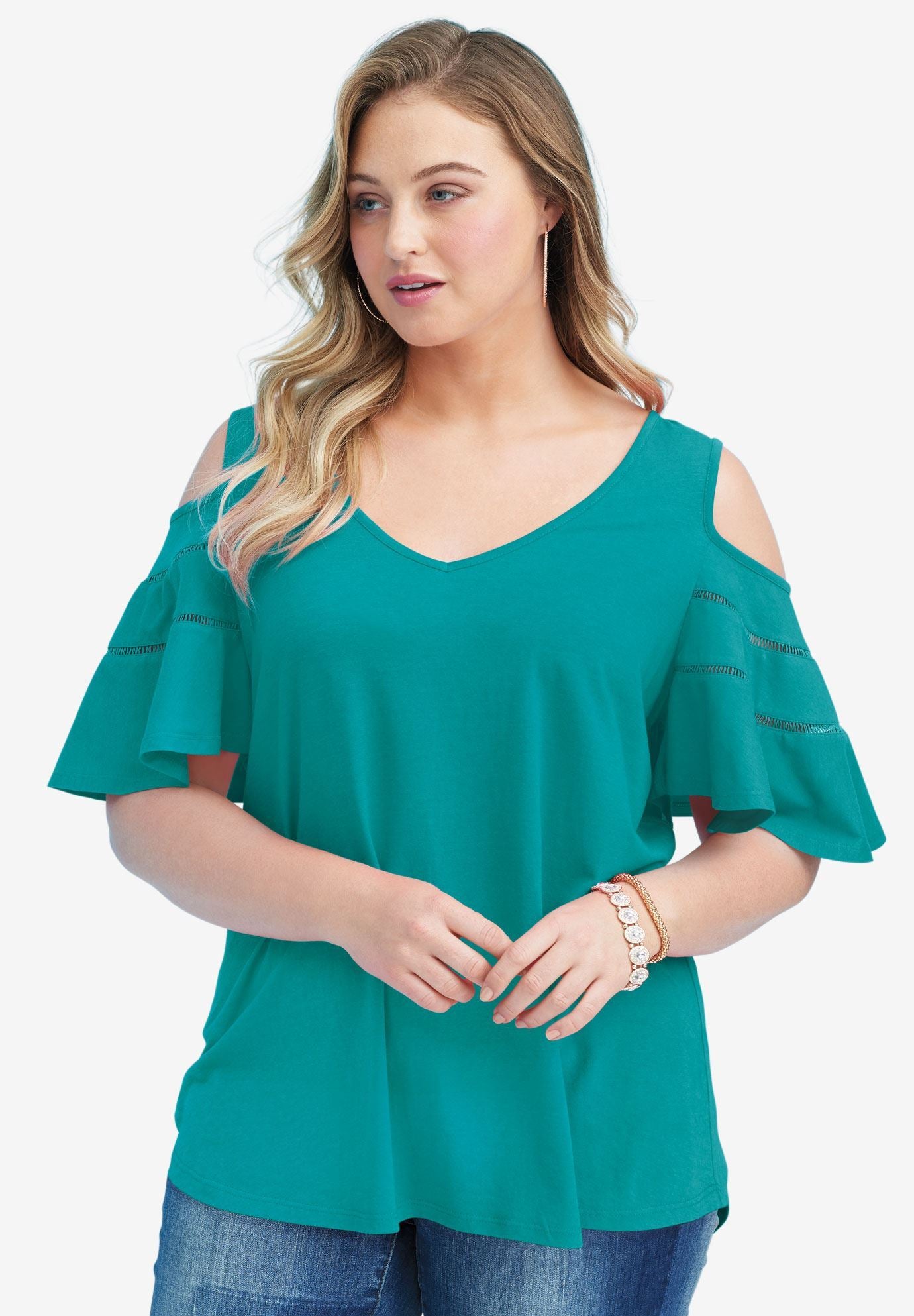 green ruffle sleeve top