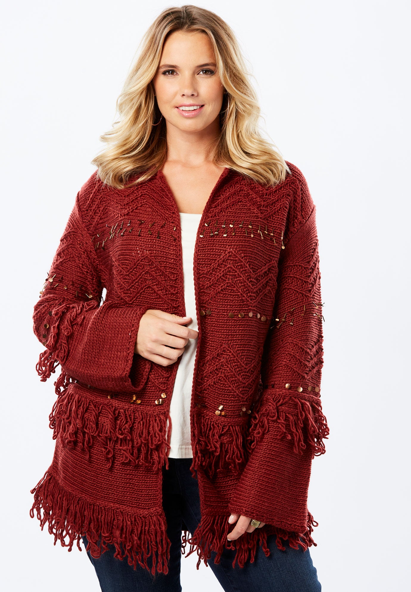 Embellished Cardigan with Fringe Roaman's