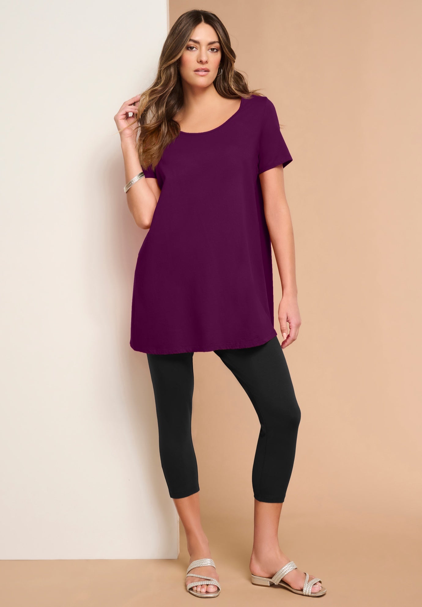 Fashionable Scoopneck Swing Ultimate Tunic, Dark Berry | Roaman's