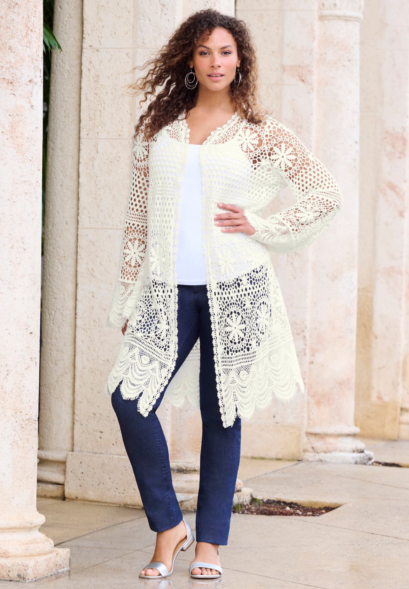Floral-Lace Crochet Duster | Roaman's