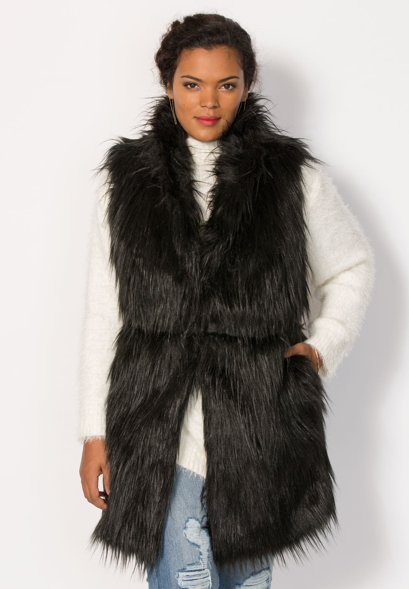 Faux Fur Vest Plus Size Leather & Faux Fur Roaman's