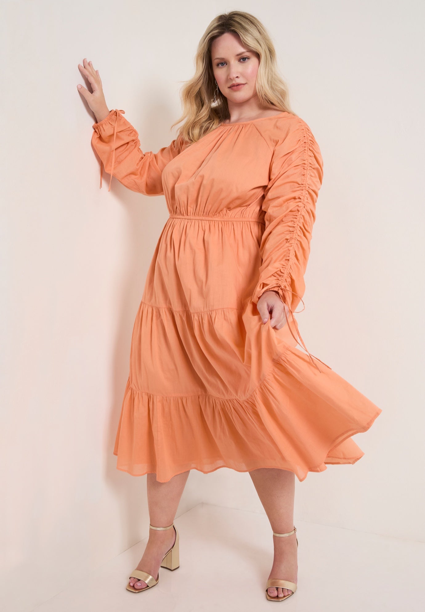 voile midi dress Women's Hazel Pleated Asymmetric Sleeved Organza Voile Midi Dress S/M/L/Customize Blue/Pink/Cream Beige/Red MEAN BLVD L / Blue