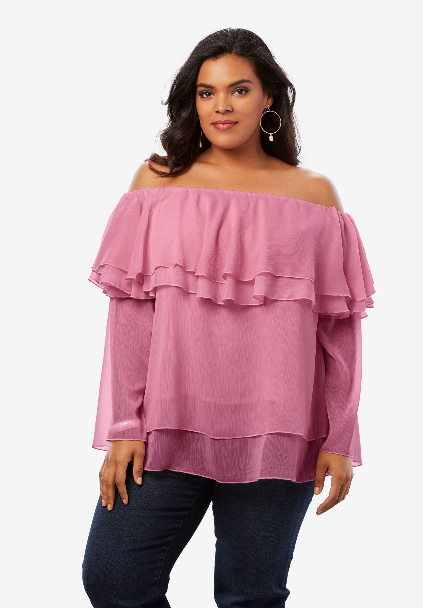 Plus size pink off the shoulder tops Clearance
