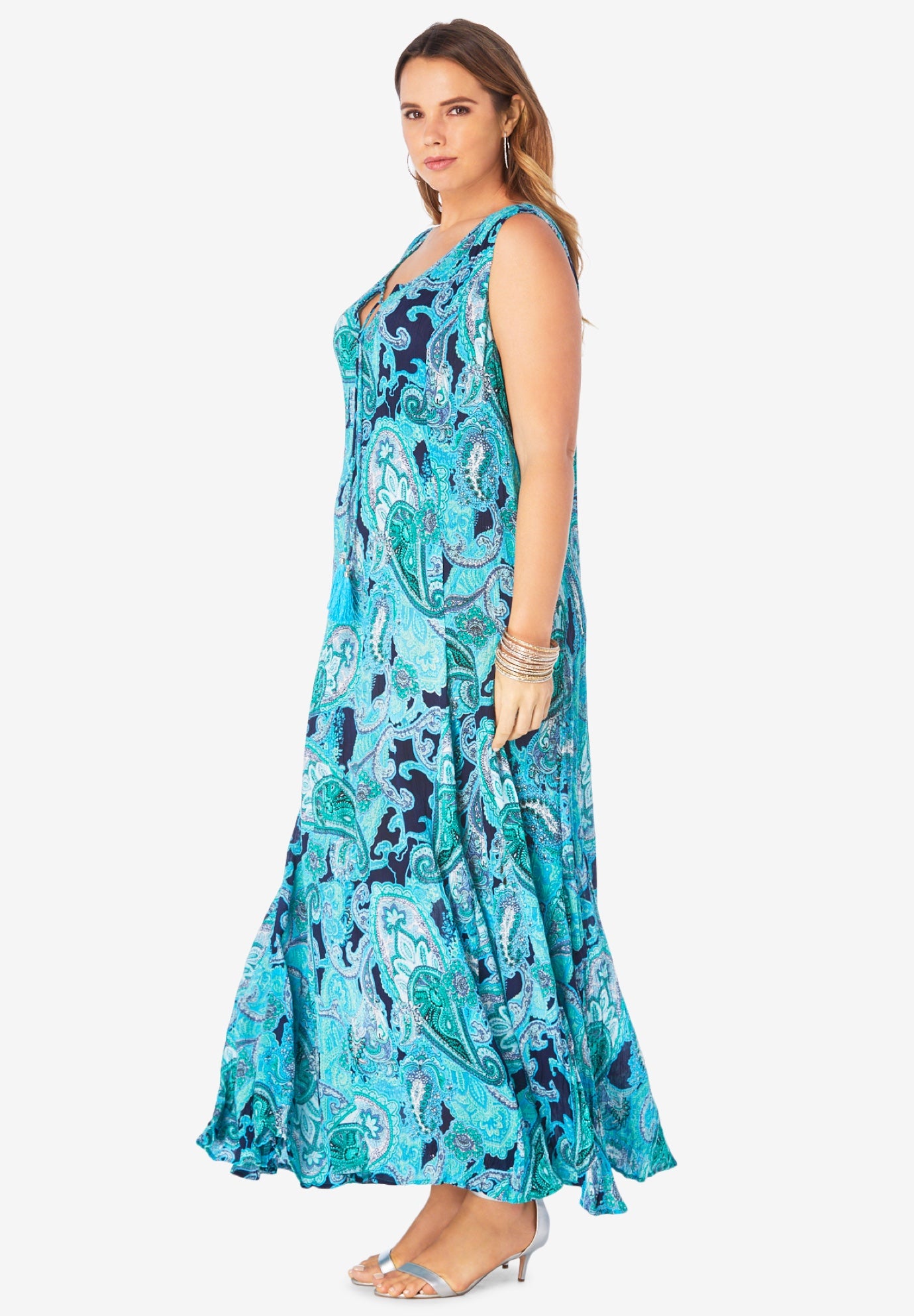 Crinkle A-Line Maxi Dress | Roaman's