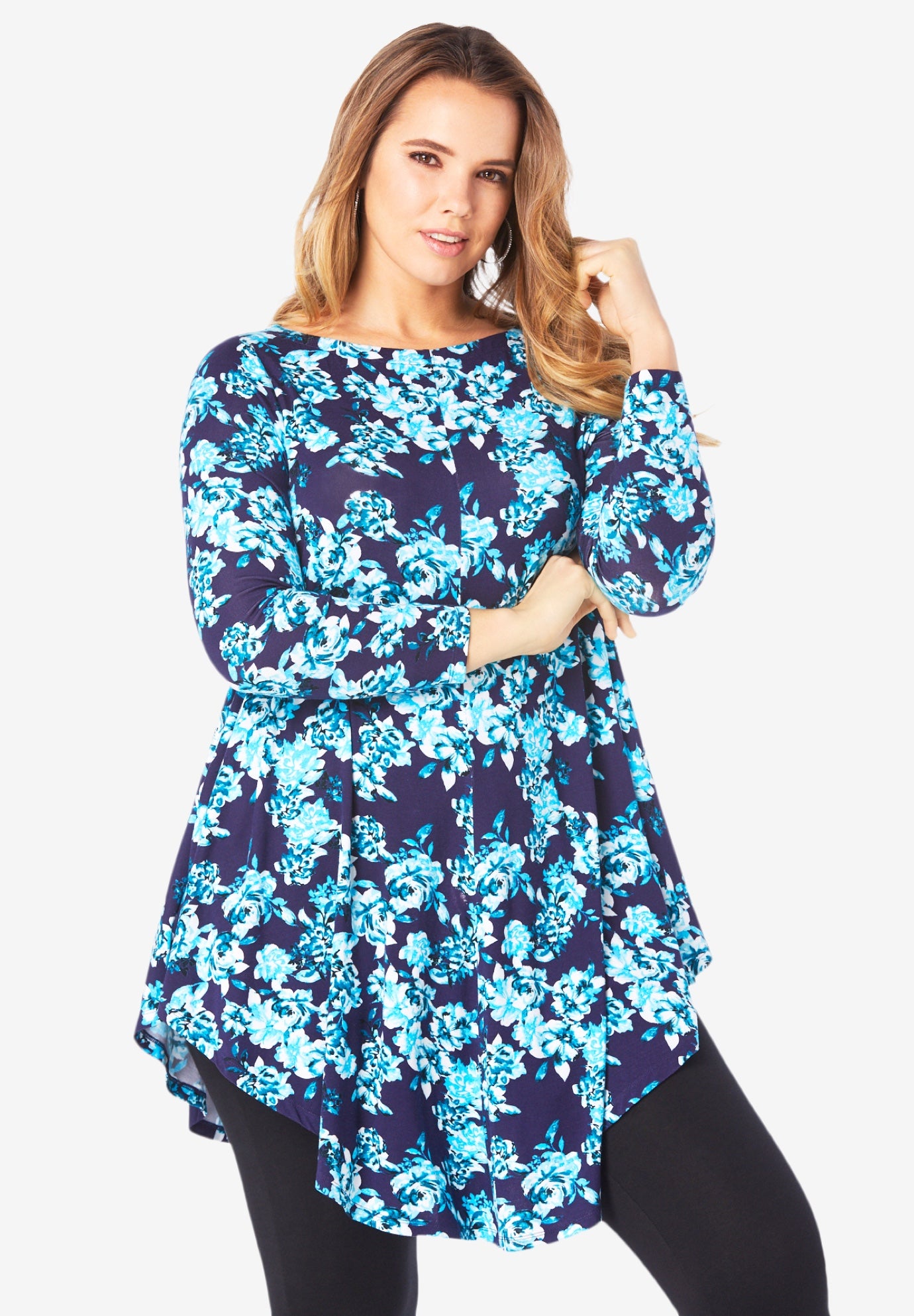 Roamans Womens Plus Size Swing Drape Tunic