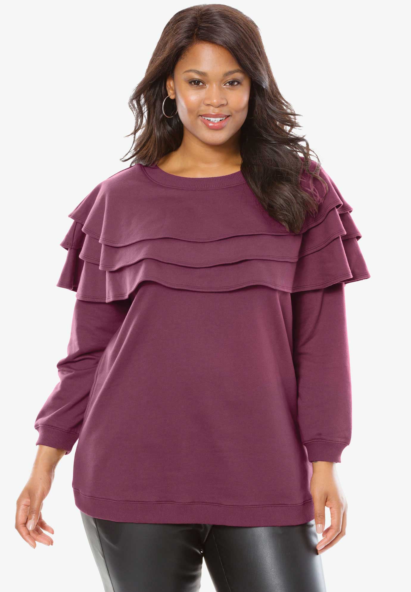 Tiered Ruffle Sweatshirt Plus Size Sweaters Roaman's