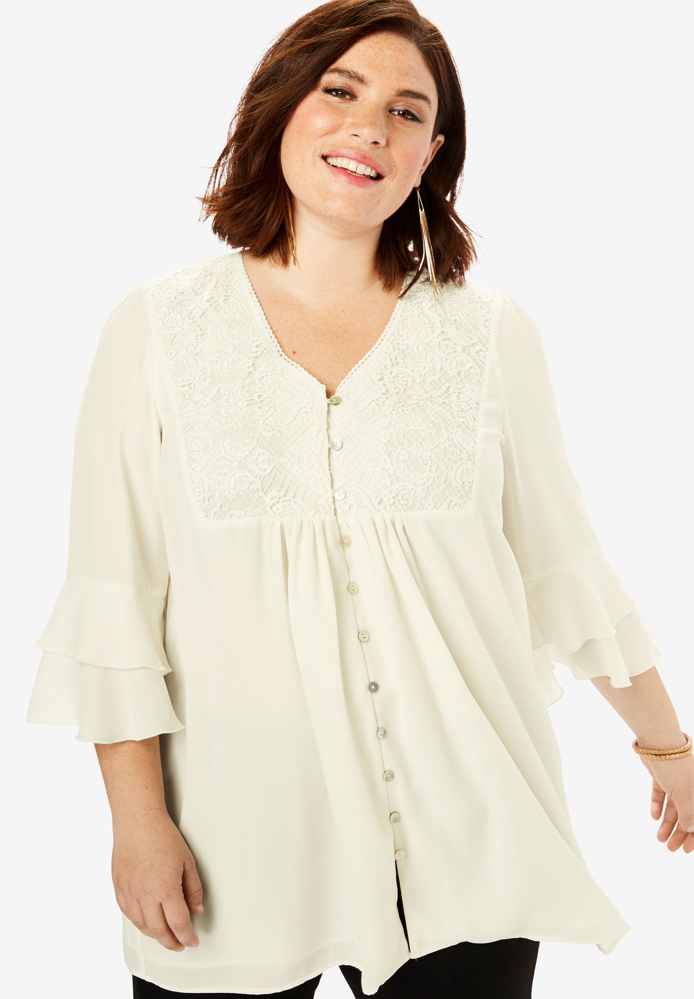 Shirred Empire-Waist Tunic| Plus Size Shirts & Blouses | Roaman's