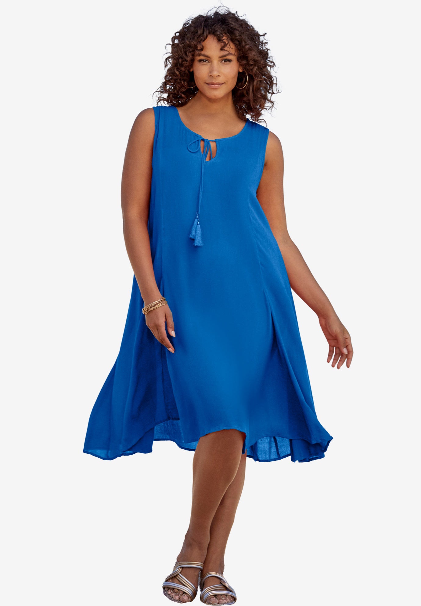 A-Line Crinkle Dress with Tassel Ties | Roaman's image.
