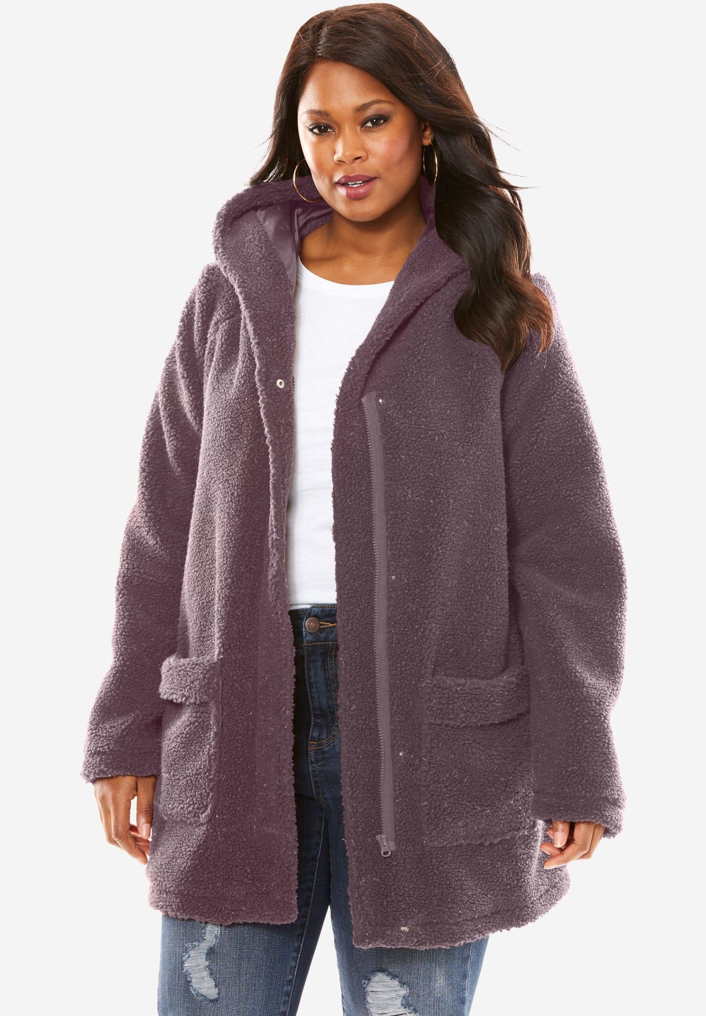 Hooded Berber Fleece Coat Plus Size Jackets & Blazers Roaman's
