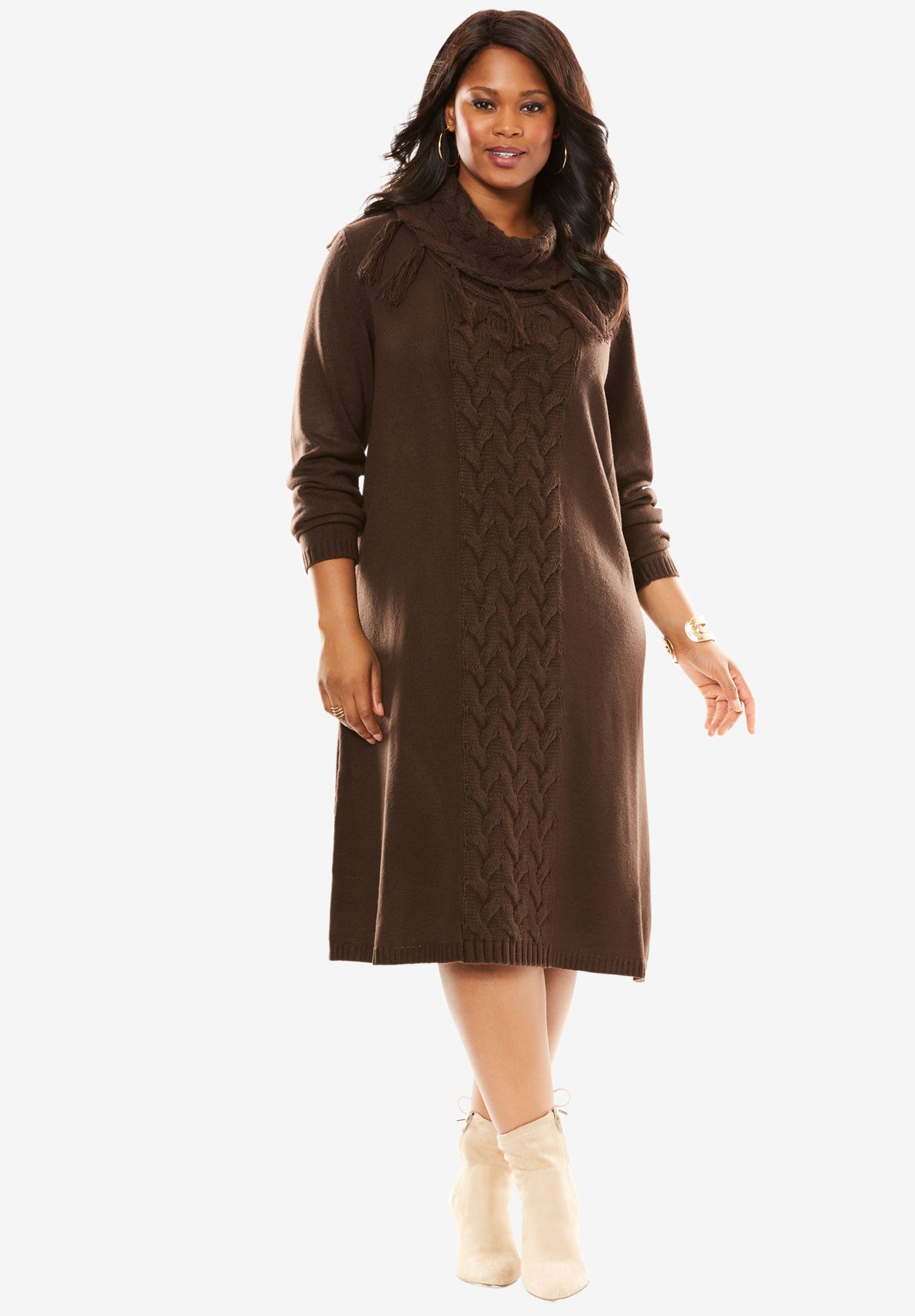 Fringed CowlNeck Sweater Dress Plus Size Casual Dresses Roaman's