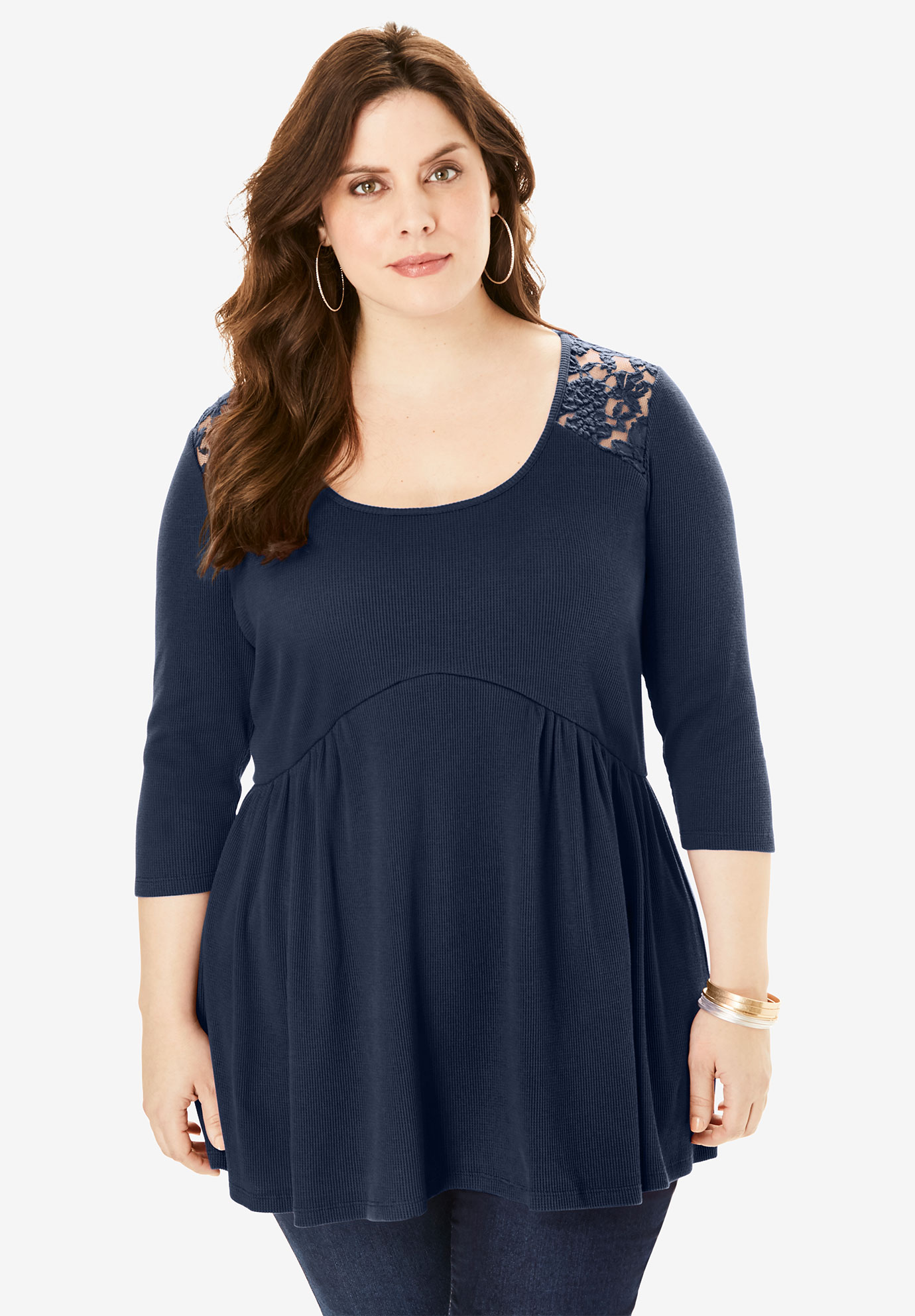 Fit-And-Flare Lace-Back Tunic | Roaman's