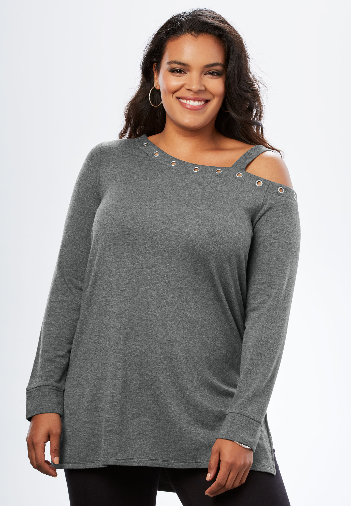 Fleece One-Shoulder Tunic| Plus Size Tunics | Roaman's