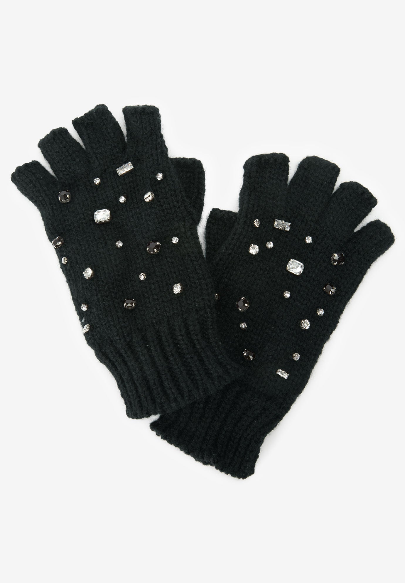 Rhinestone Studded Fingerless Gloves Roaman's