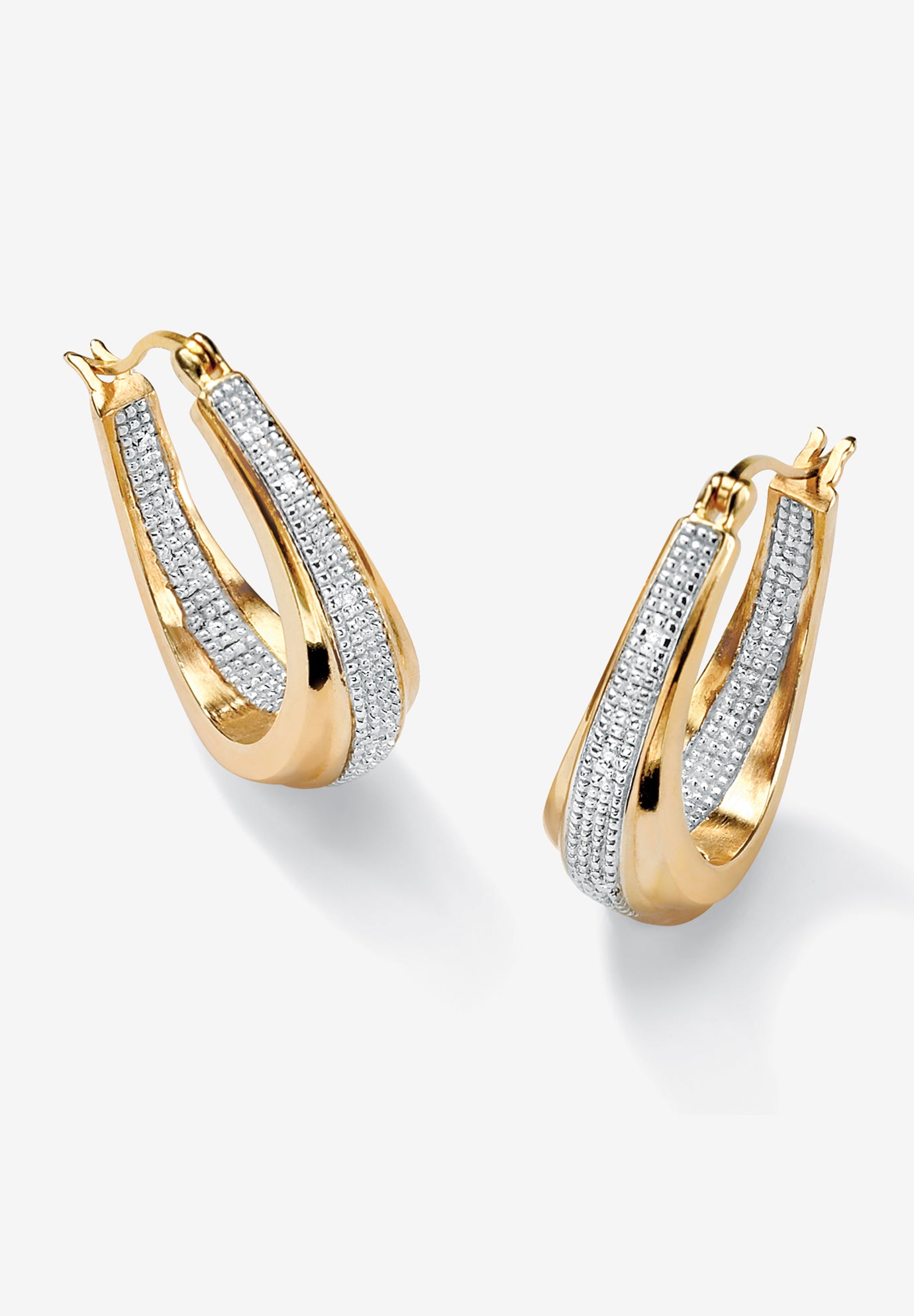 Fashionable Gold Plated Hoop Earrings With Diamond Accent Gold Roaman s Fashionable Gold Plated Hoop Earrings With Diamond Accent Gold Roaman s