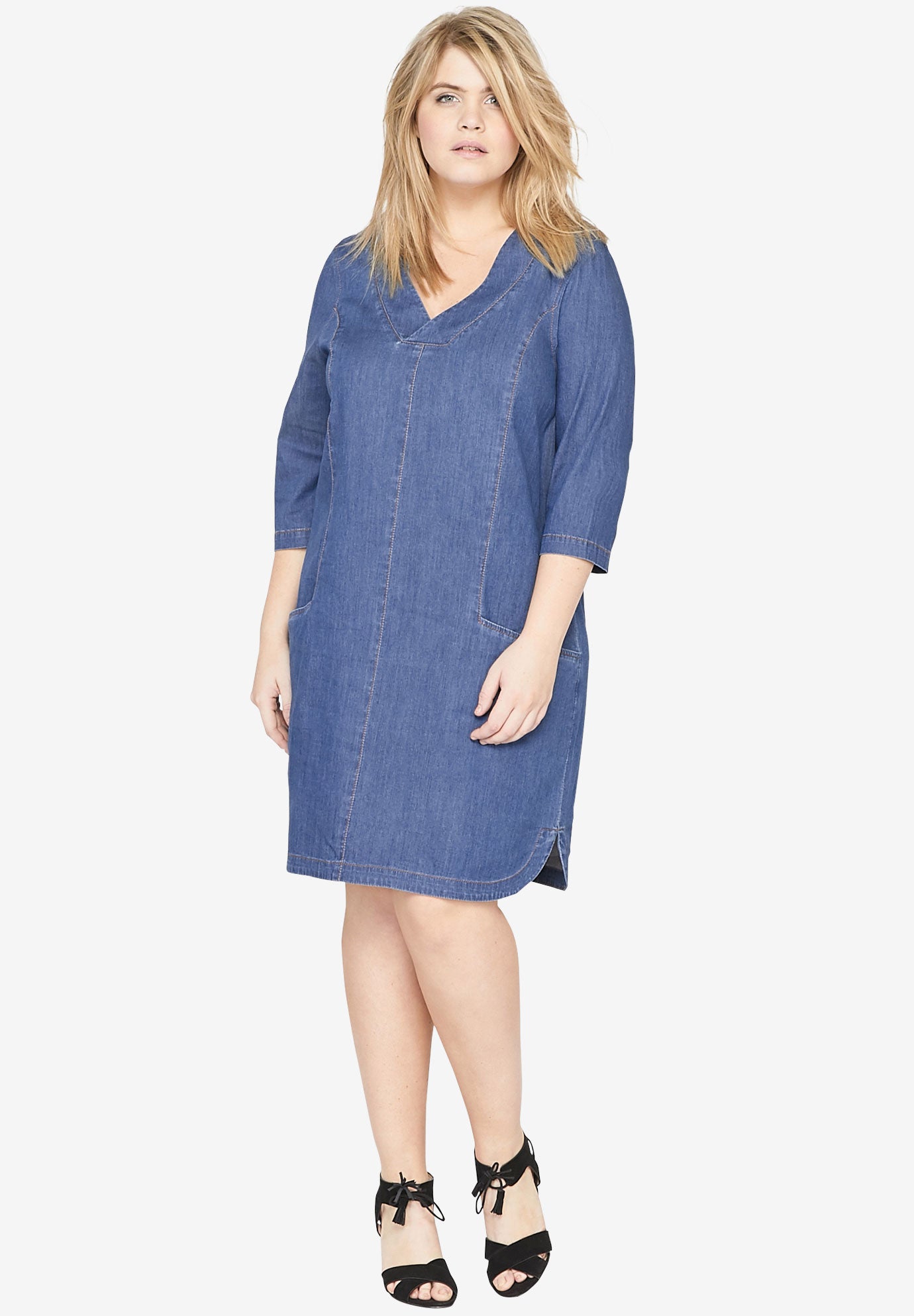 Denim Shift Dress By Castaluna Plus Size Casual Dresses Roaman S