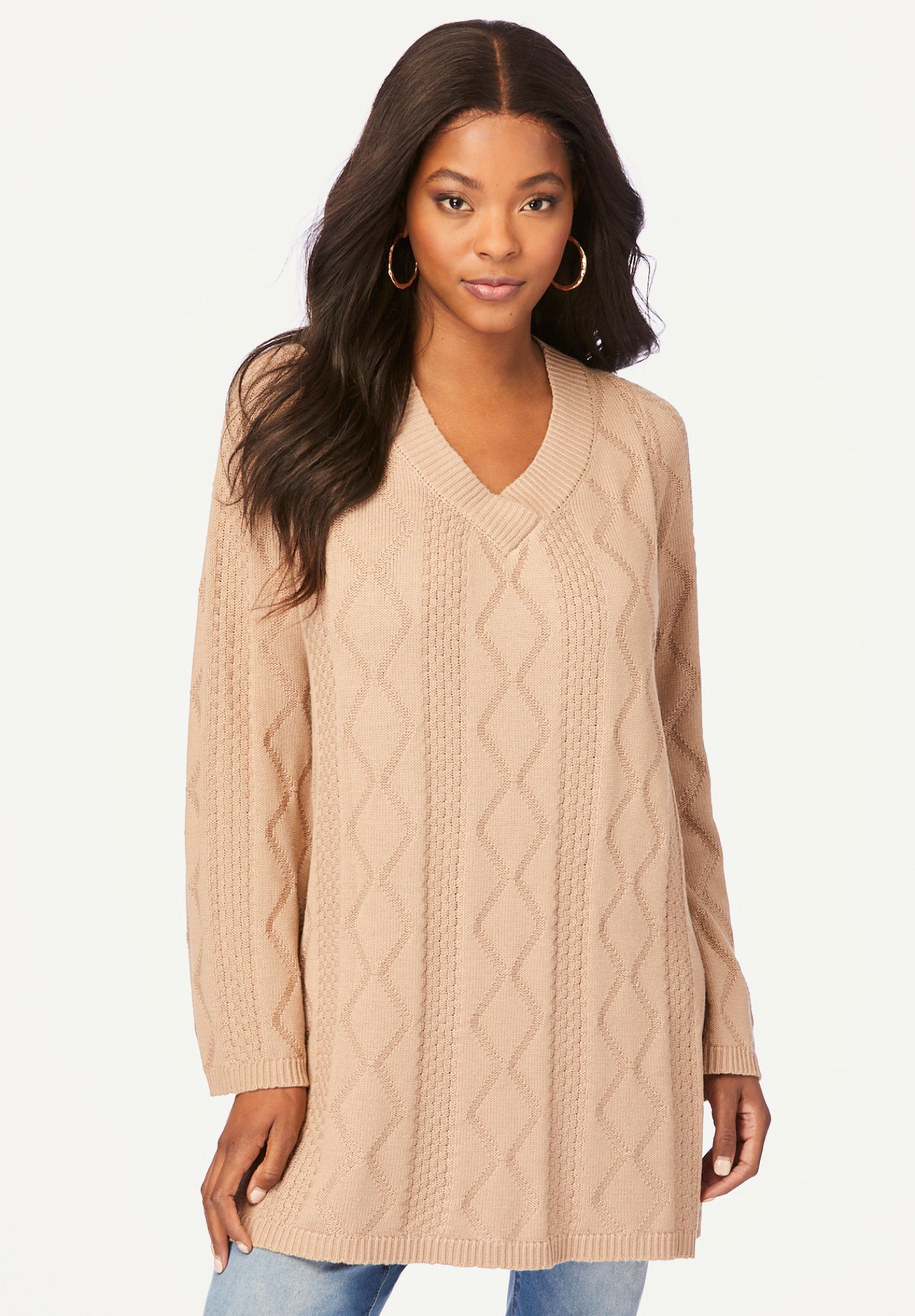 Diamond Stitch V-Neck Sweater | Roaman's