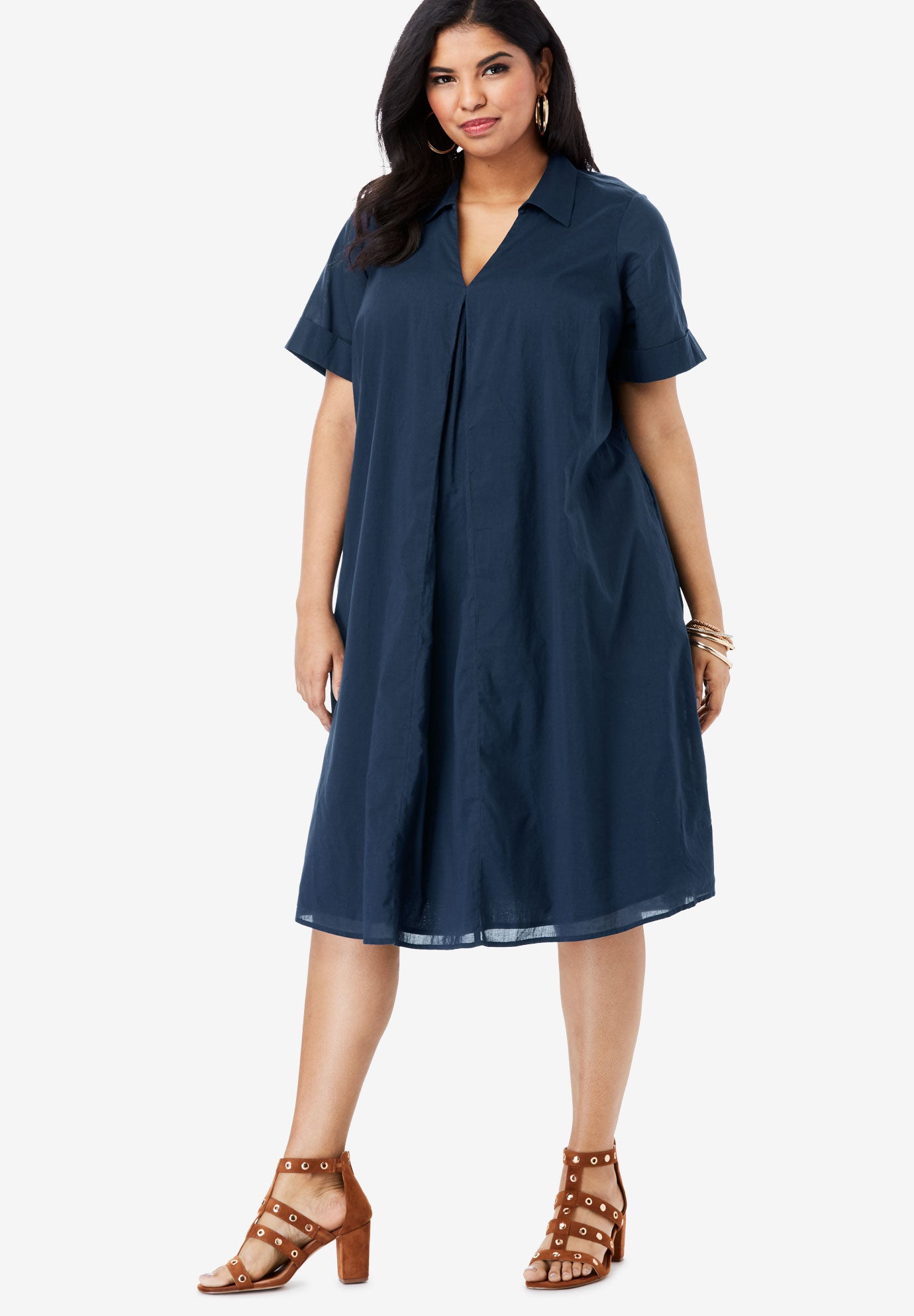 Roamans Womens Plus Size Collared Swing Dress