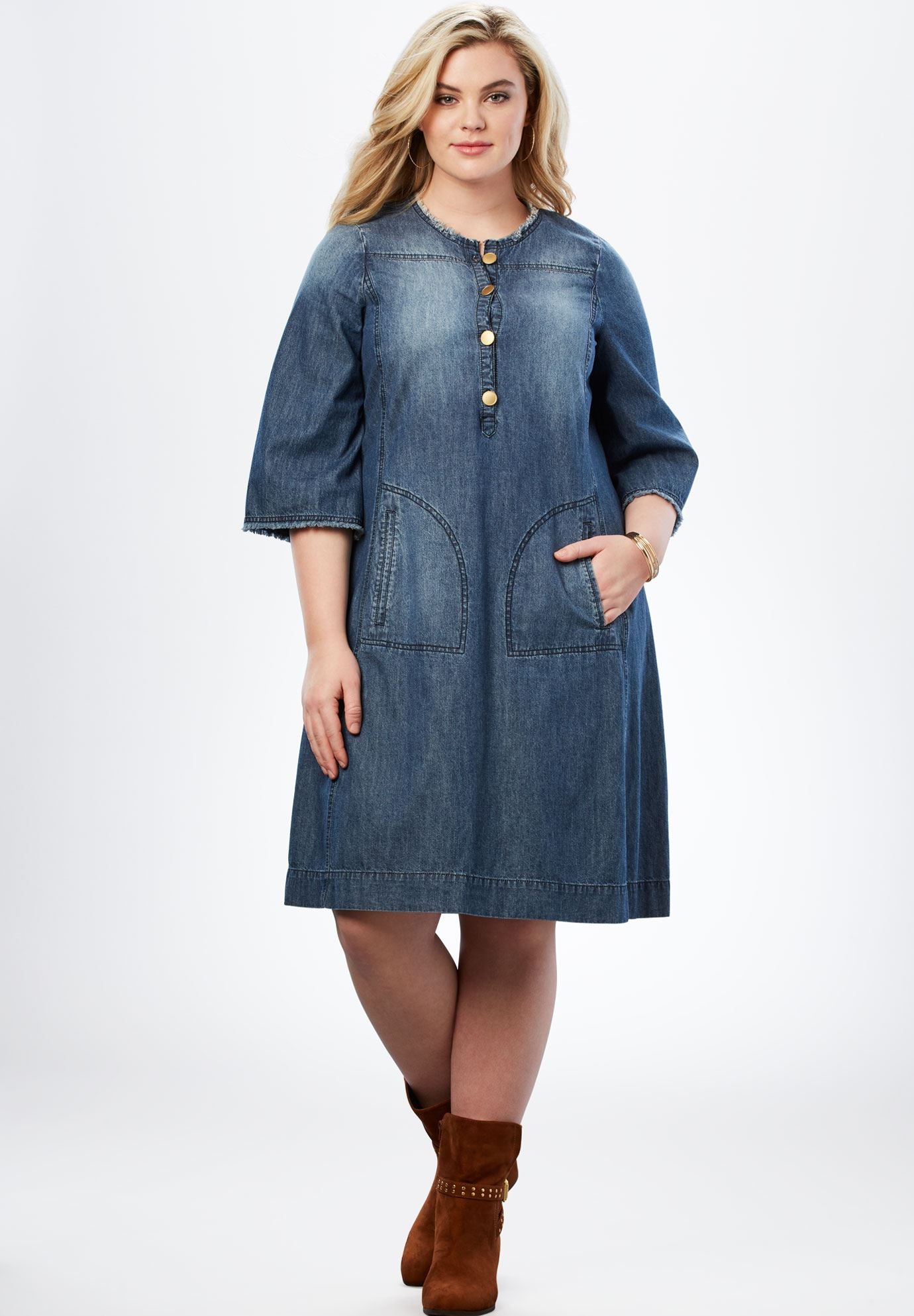 Denim Shirt Dress Plus Size Casual Dresses Roaman's