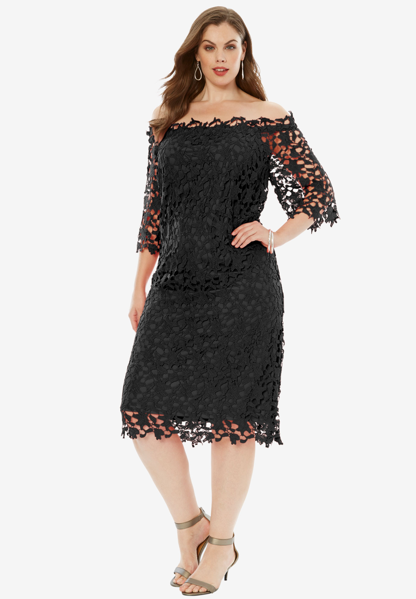 Off -The-Shoulder Lace Dress | Plus Size Dresses | Roaman's