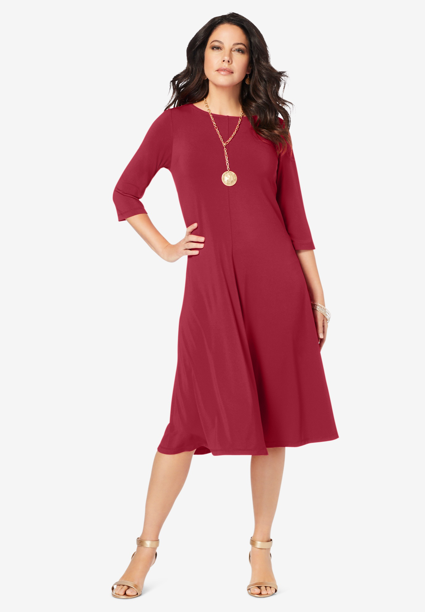 Ultrasmooth® Fabric Boatneck Swing Dress, CLASSIC RED