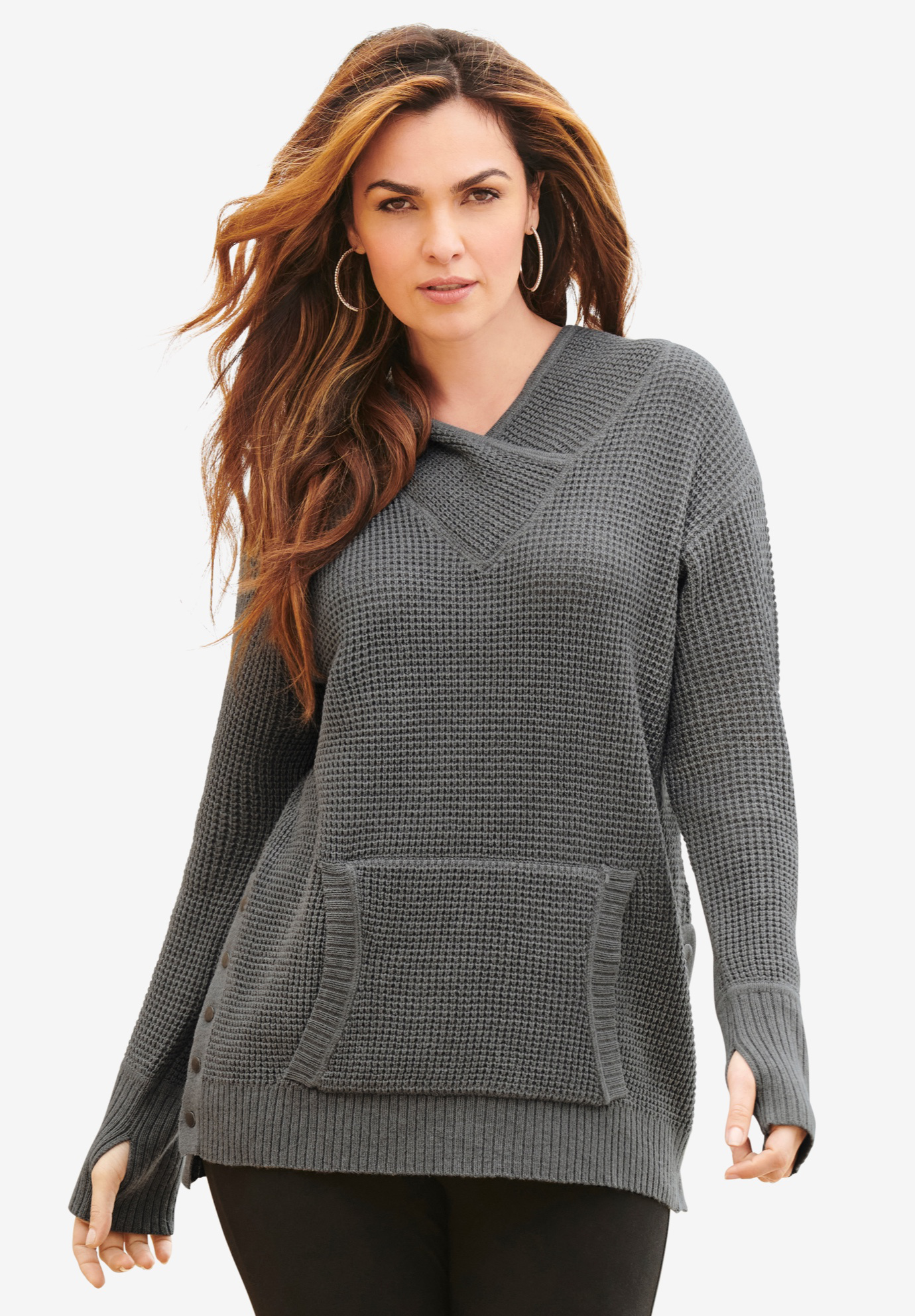 Thermal Hoodie Pullover Sweater| Plus Size Sweaters | Roaman's