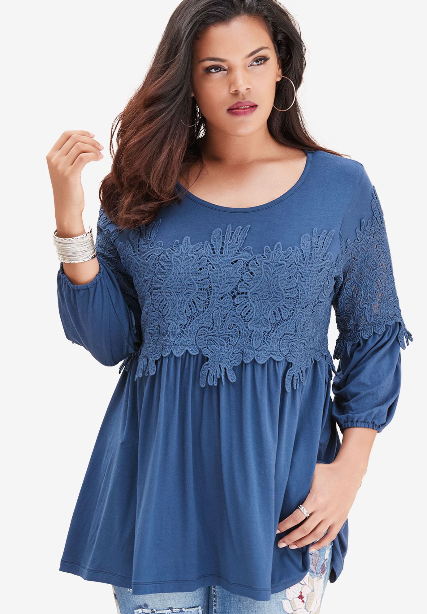 Lace Trapeze Top Plus Size Tops Roaman's