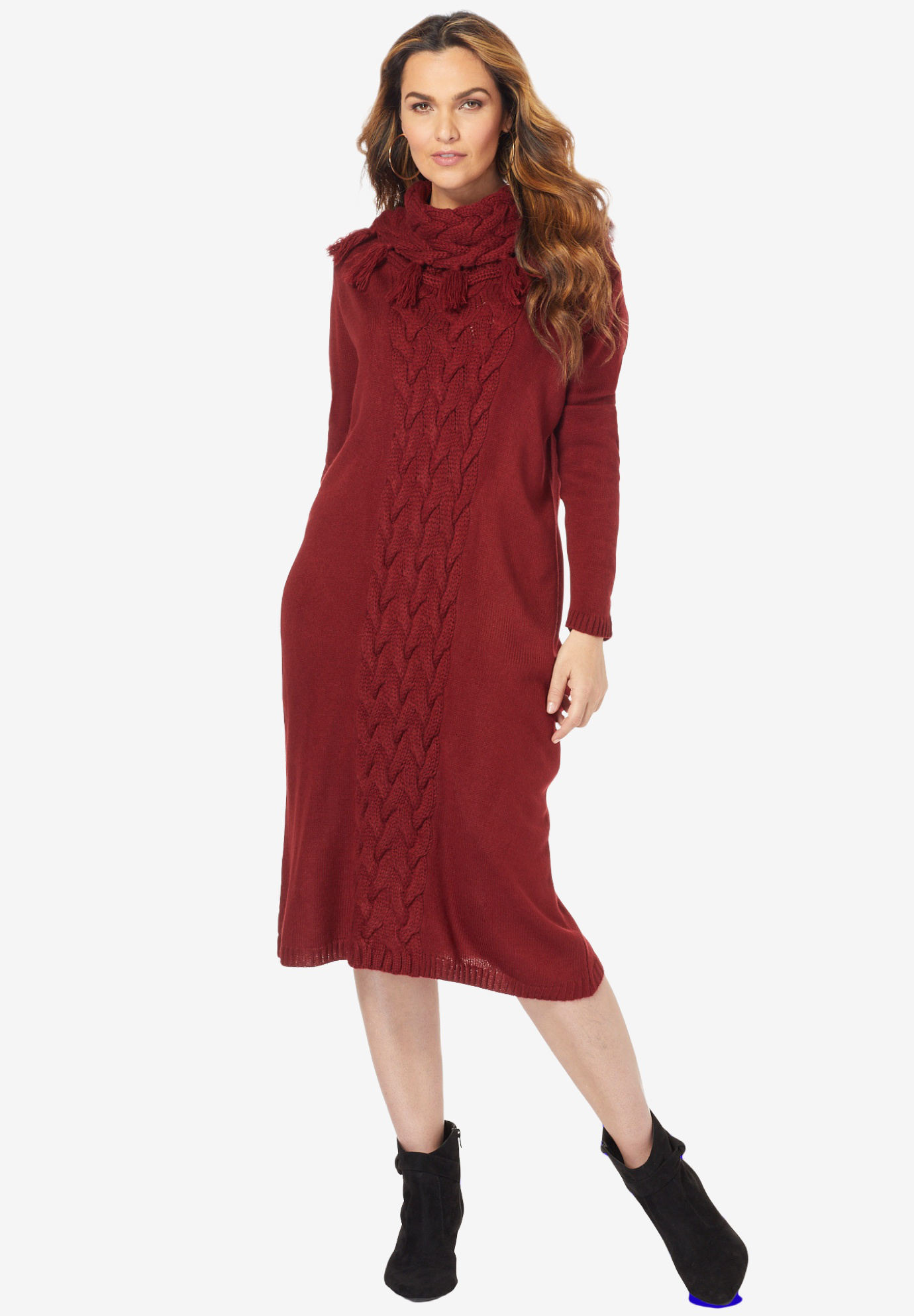 Fringed Cowl-Neck Sweater Dress, 