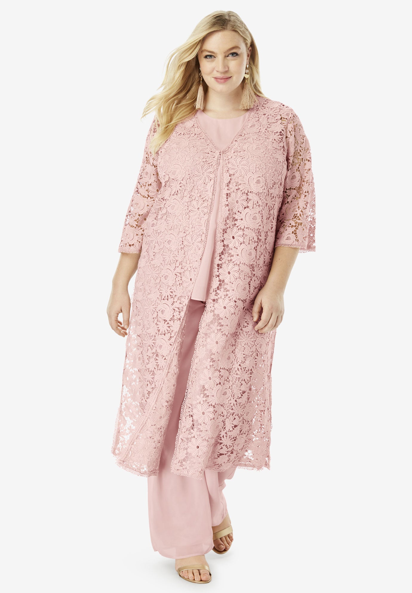 ThreePiece Lace Duster & Pant Suit Roaman's