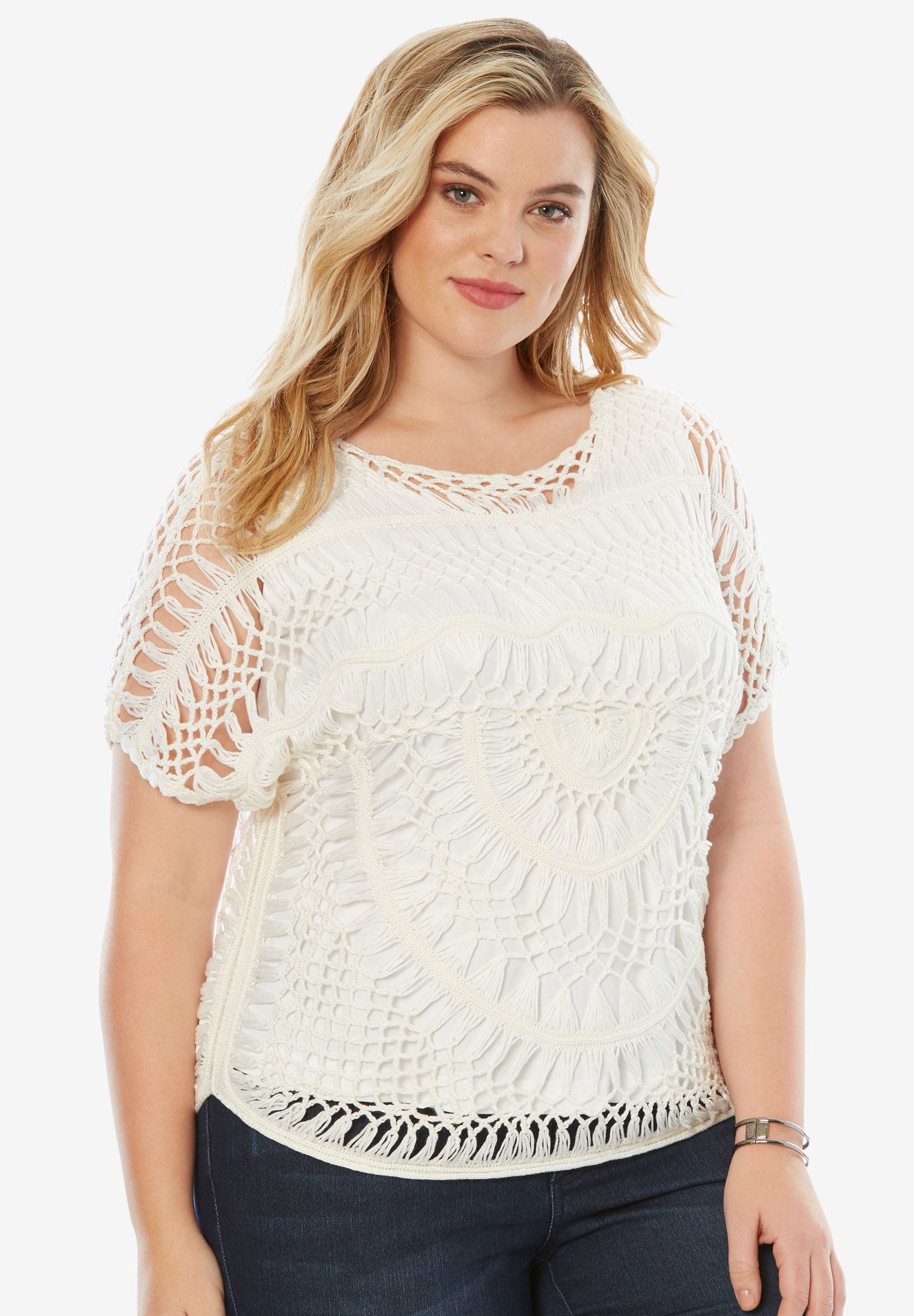 Cropped Crochet Sweater Roaman's