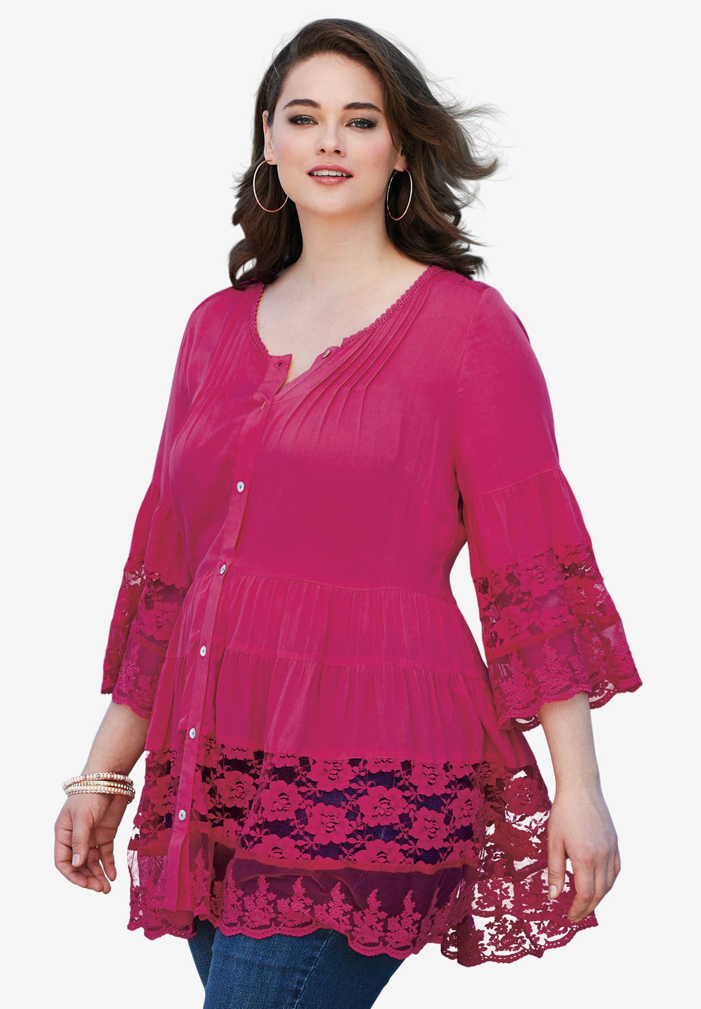 Illusion Lace Tunic | Plus Size Tunics | Roaman's