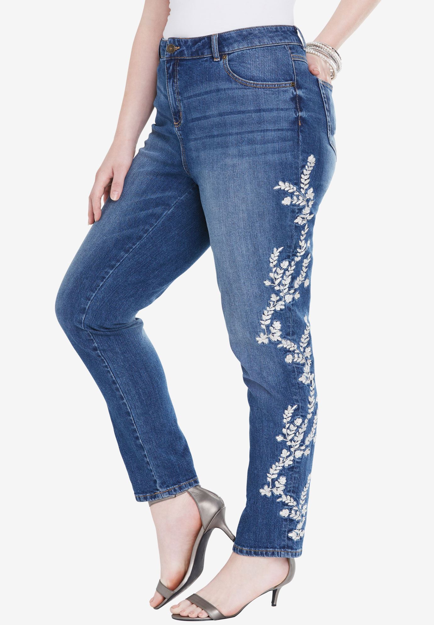 Floral Embroidered Girlfriend Jean by Denim 24/7®| Plus Size Jeans ...