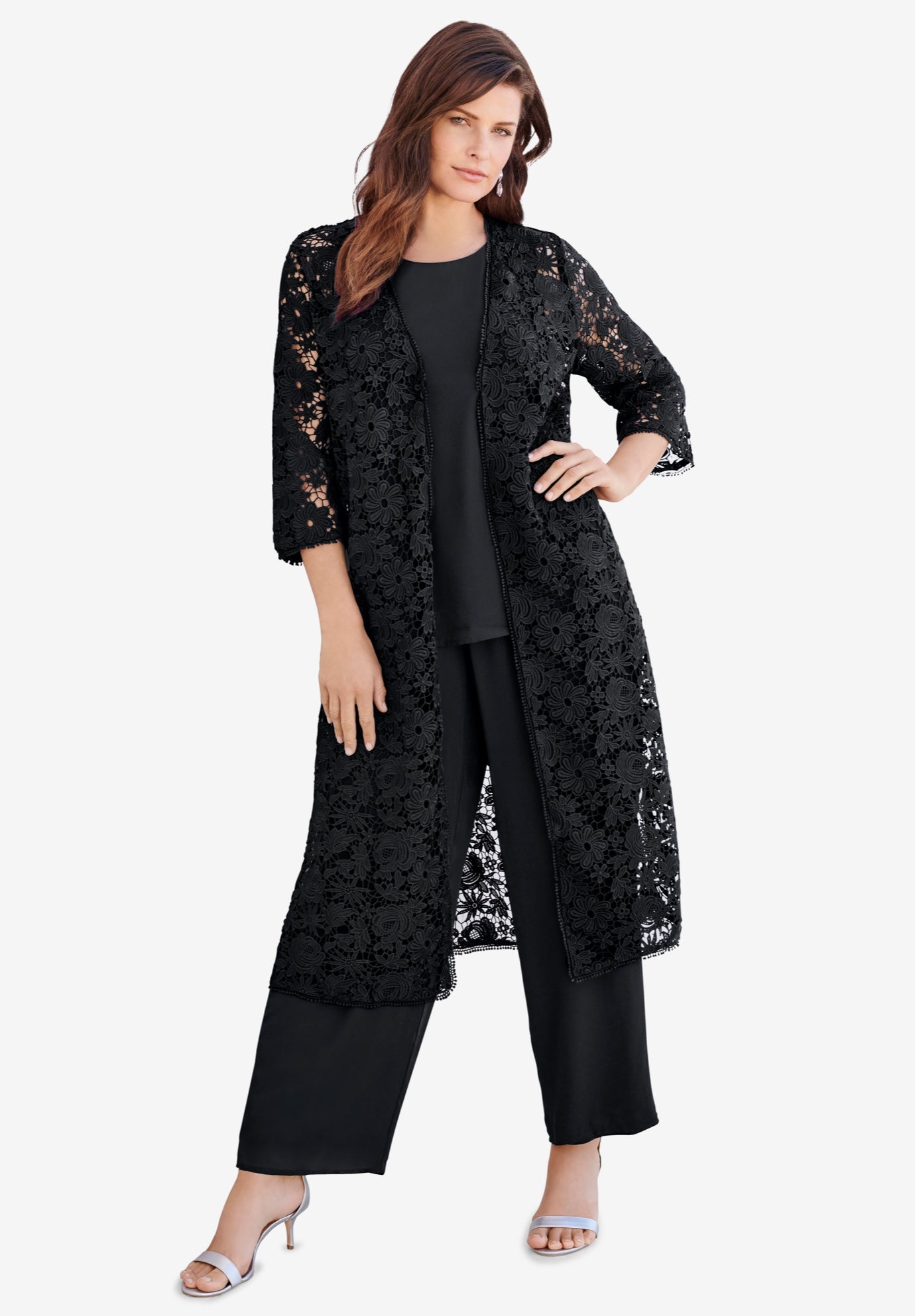 ThreePiece Lace Duster & Pant Suit Roaman's