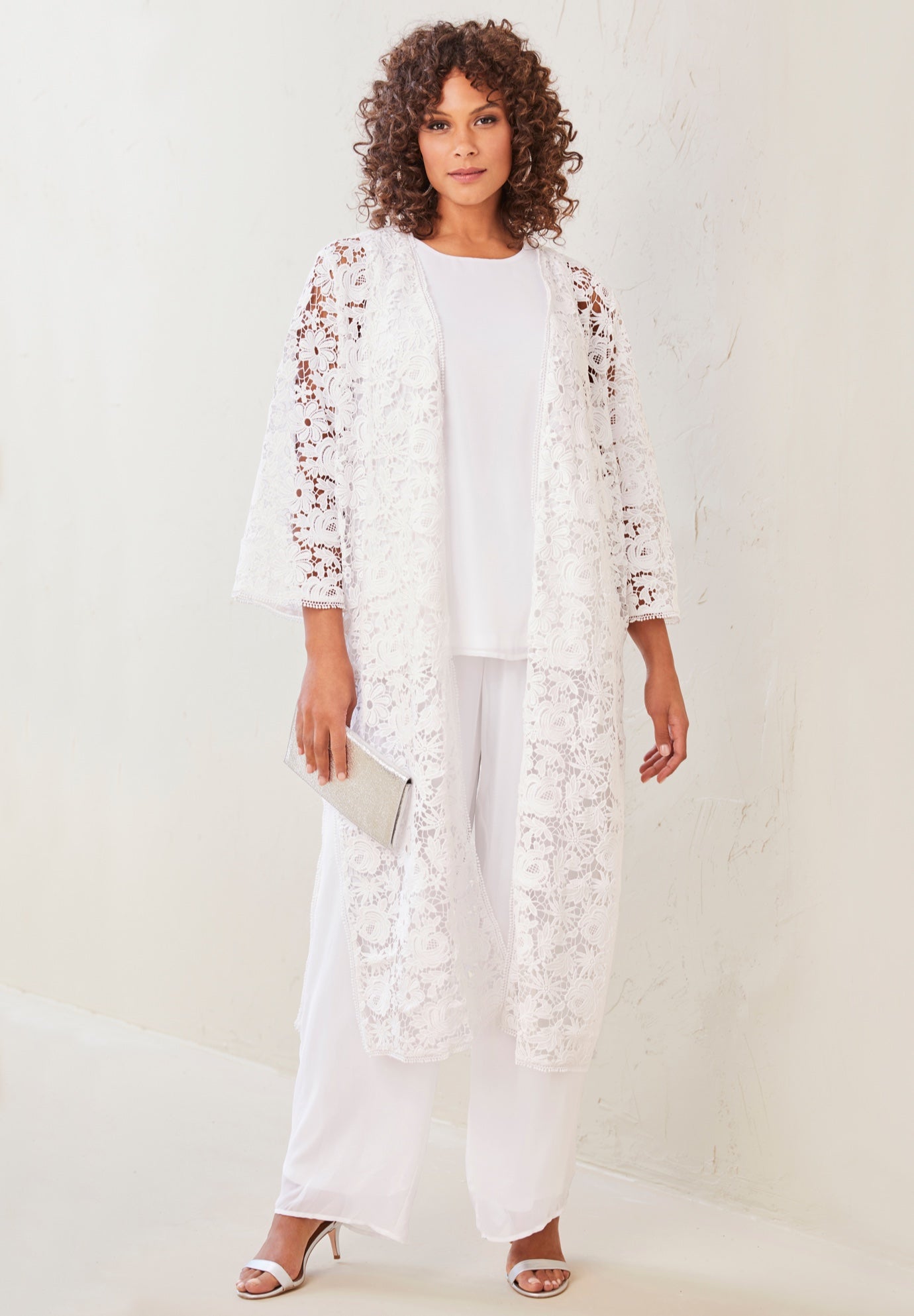 white lace pants suit
