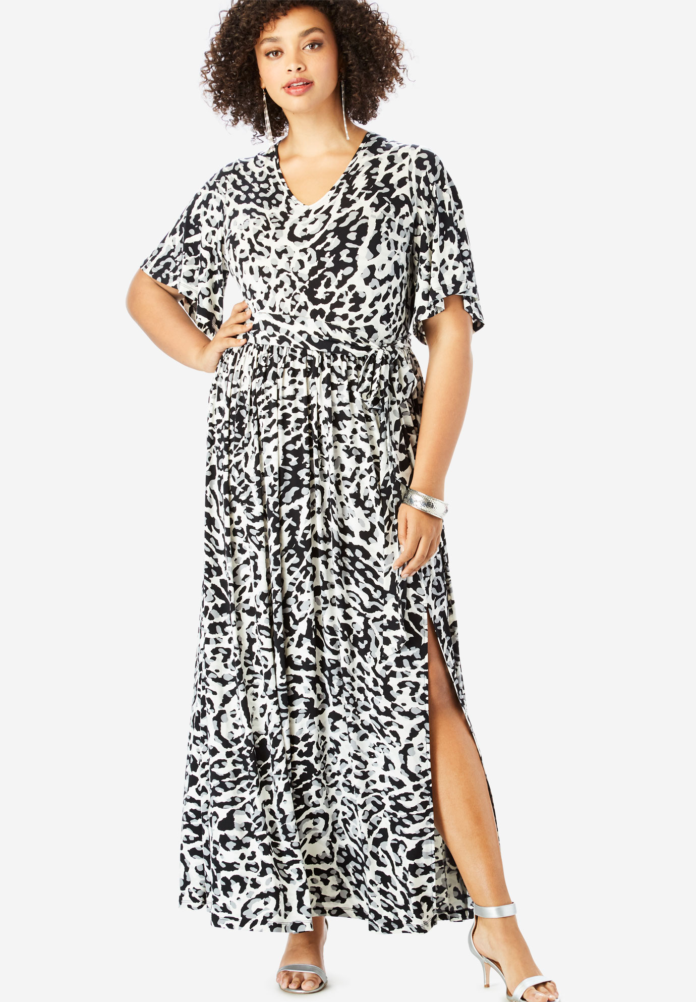 Belted Maxi Dress with Flutter Sleeves | Roaman's