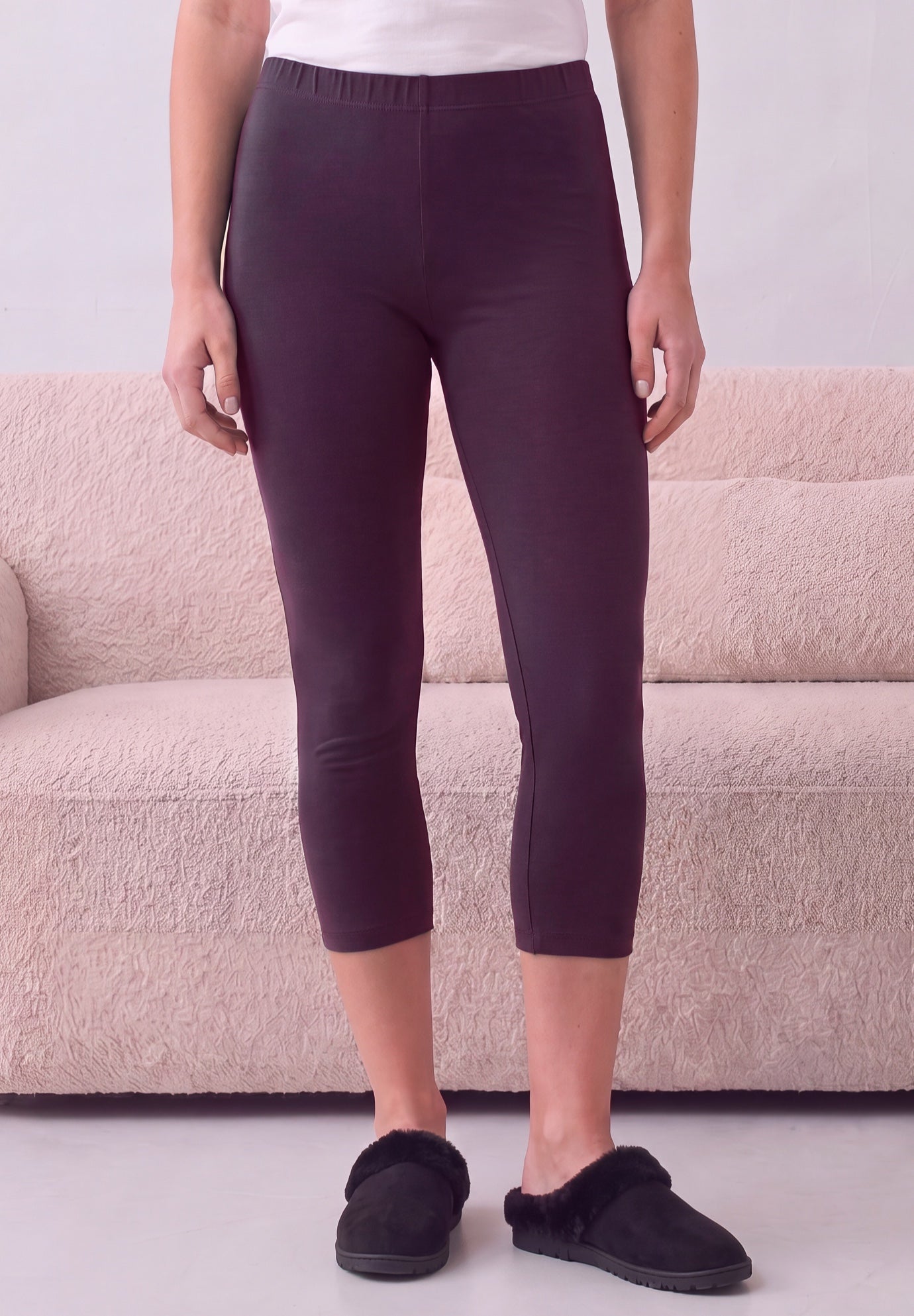 Fashionable Essential Stretch Capri Legging, Dark Berry | Roaman's