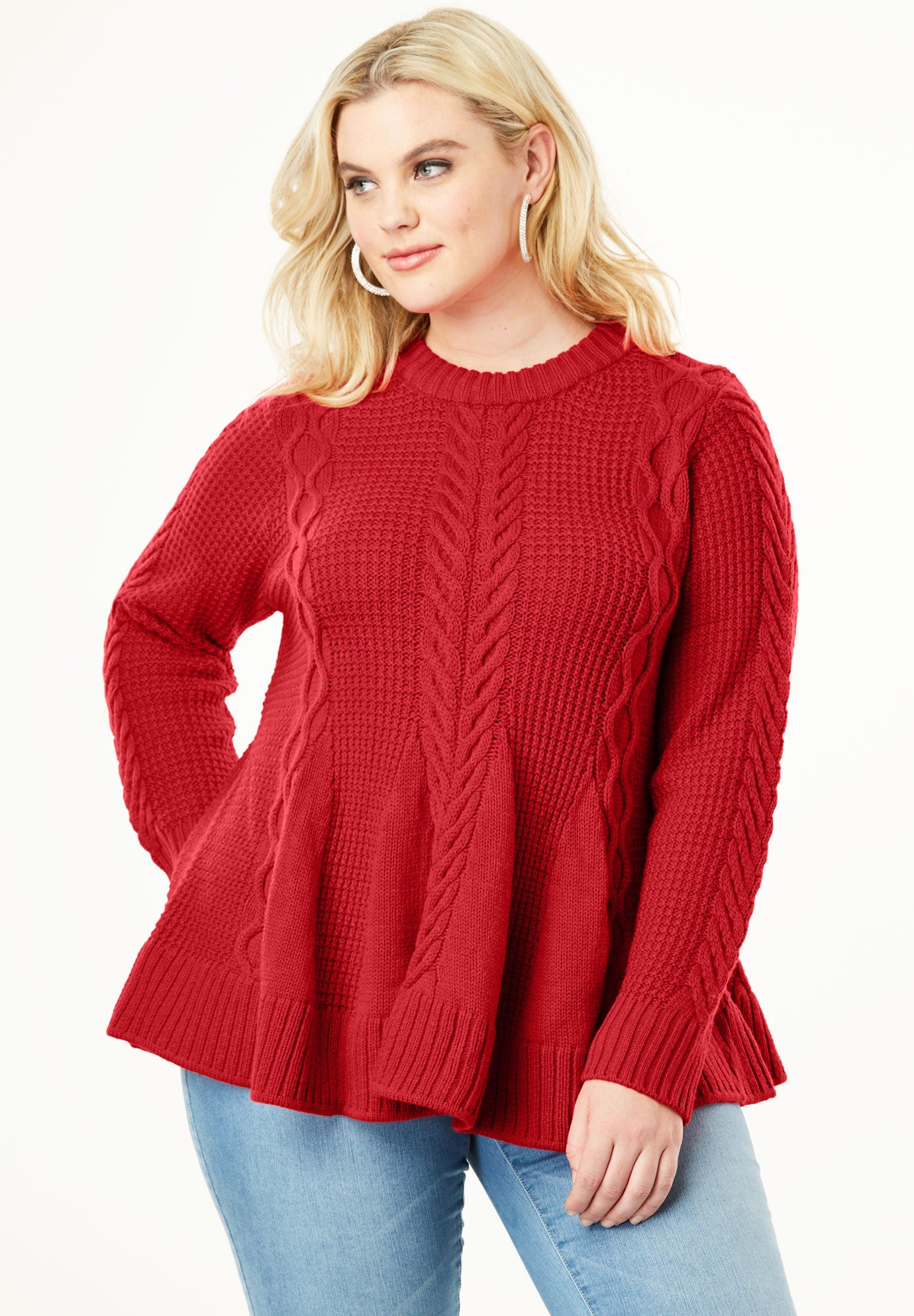 Cable Knit Fit & Flare Sweater Plus Size Sweaters Roaman's
