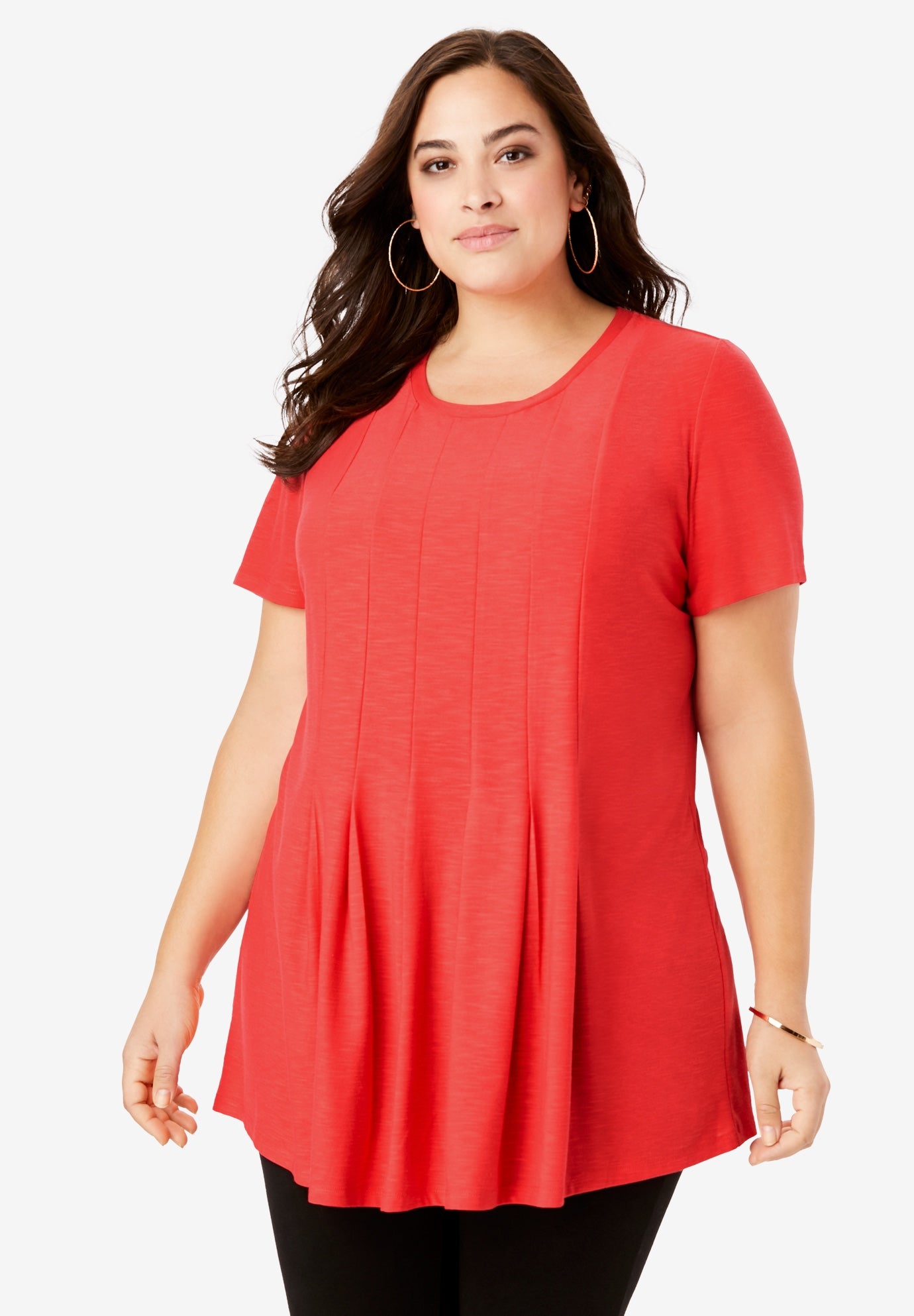 Pleated Tunic with Short Sleeves| Plus Size Tunics | Roaman's