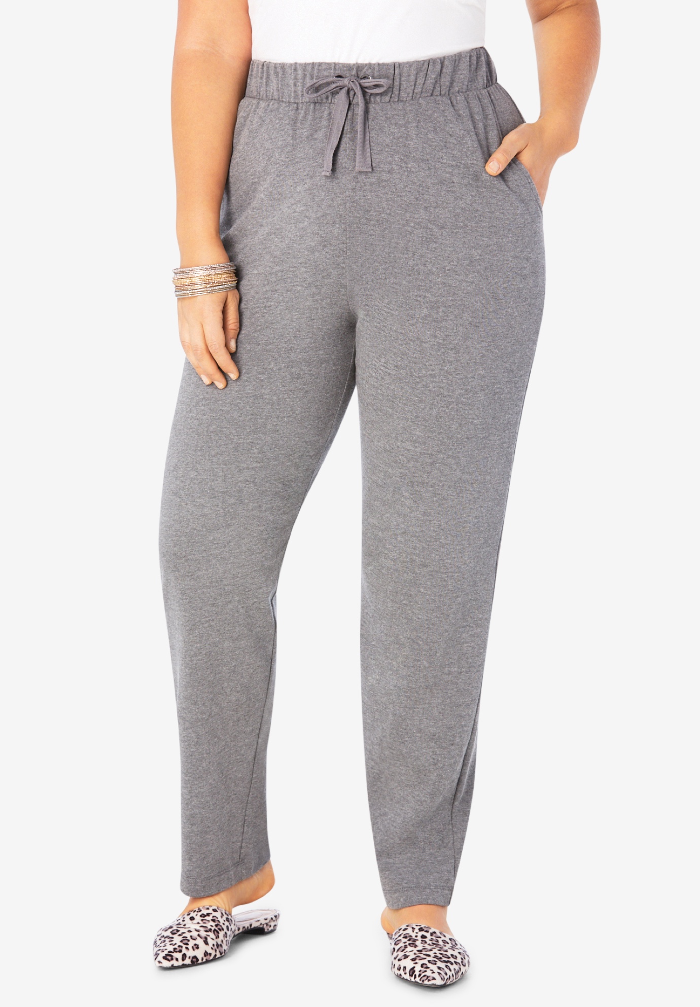 Straight Leg French Terry Pant with Drawstring| Plus Size Straight Leg ...