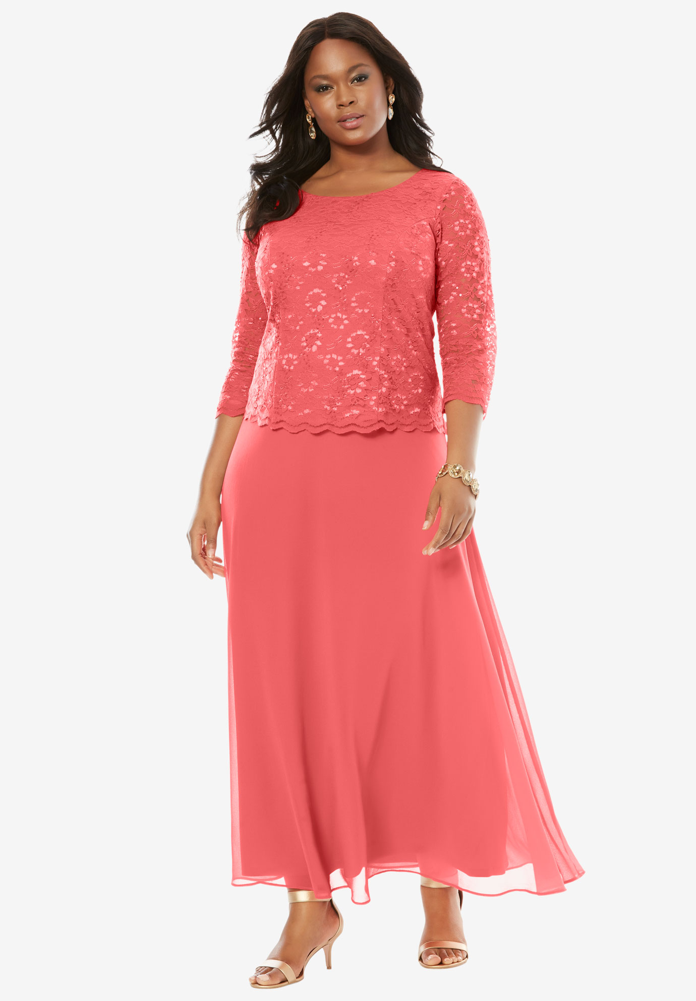 Lace Popover Dress| Plus Size Dresses | Roaman's