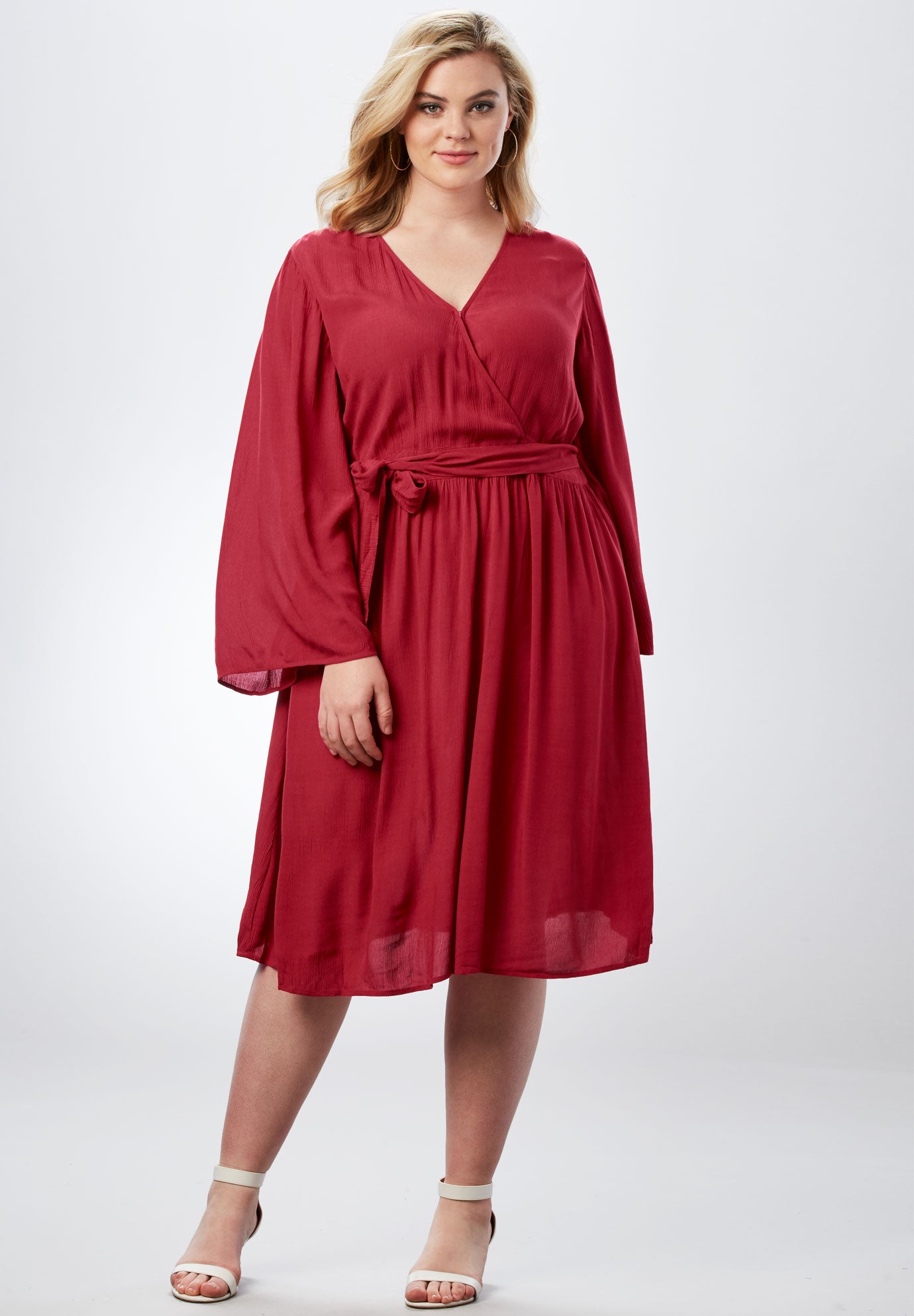Bell Sleeve Wrap Dress In Crinkle Plus Size Dresses Roaman S