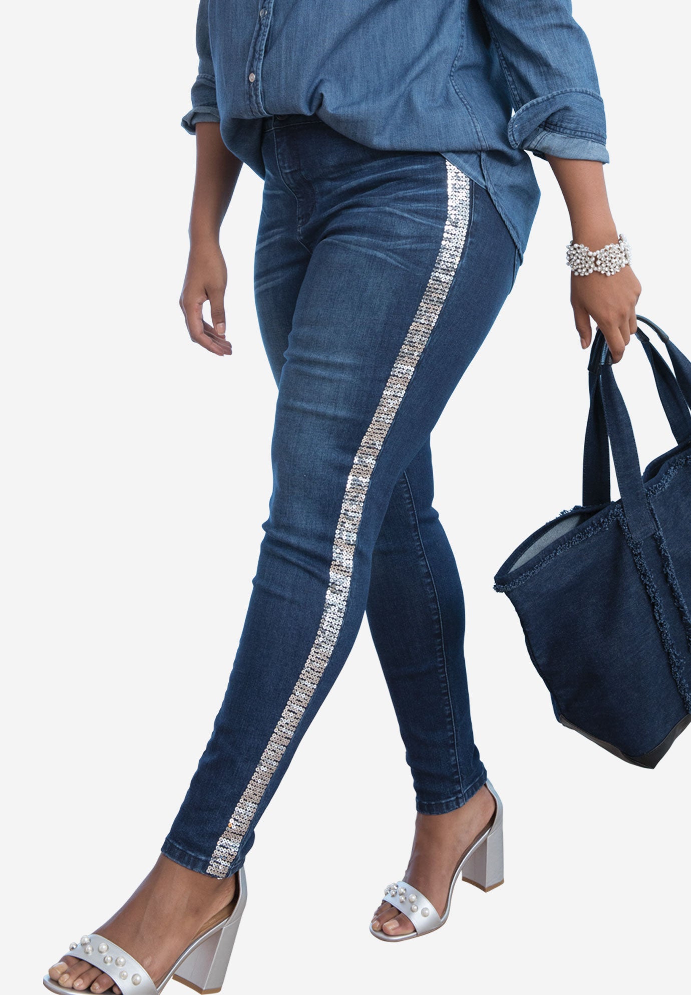 jeans with sparkly side stripe
