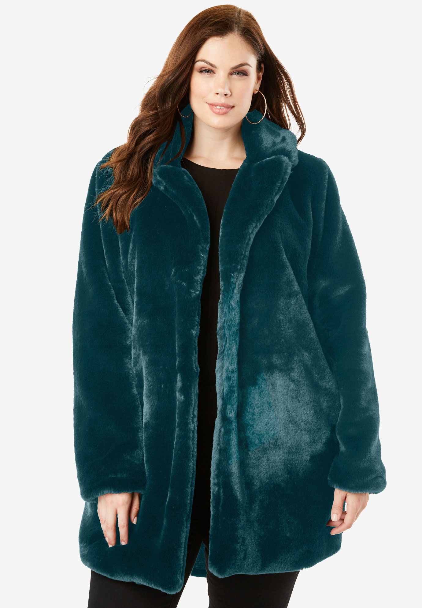 Notch Faux-Fur Coat| Plus Size Coats & Jackets | Roaman's