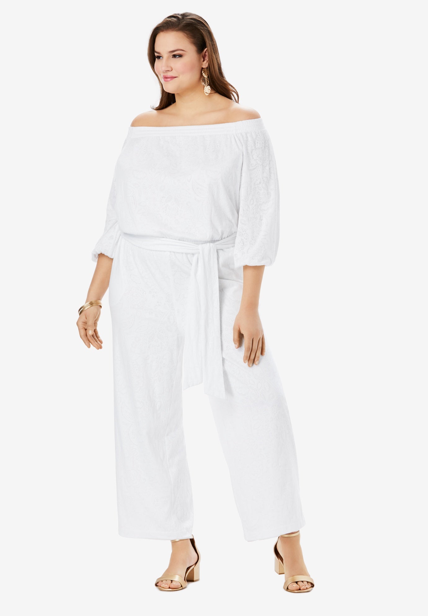 off the shoulder cropped jumpsuit