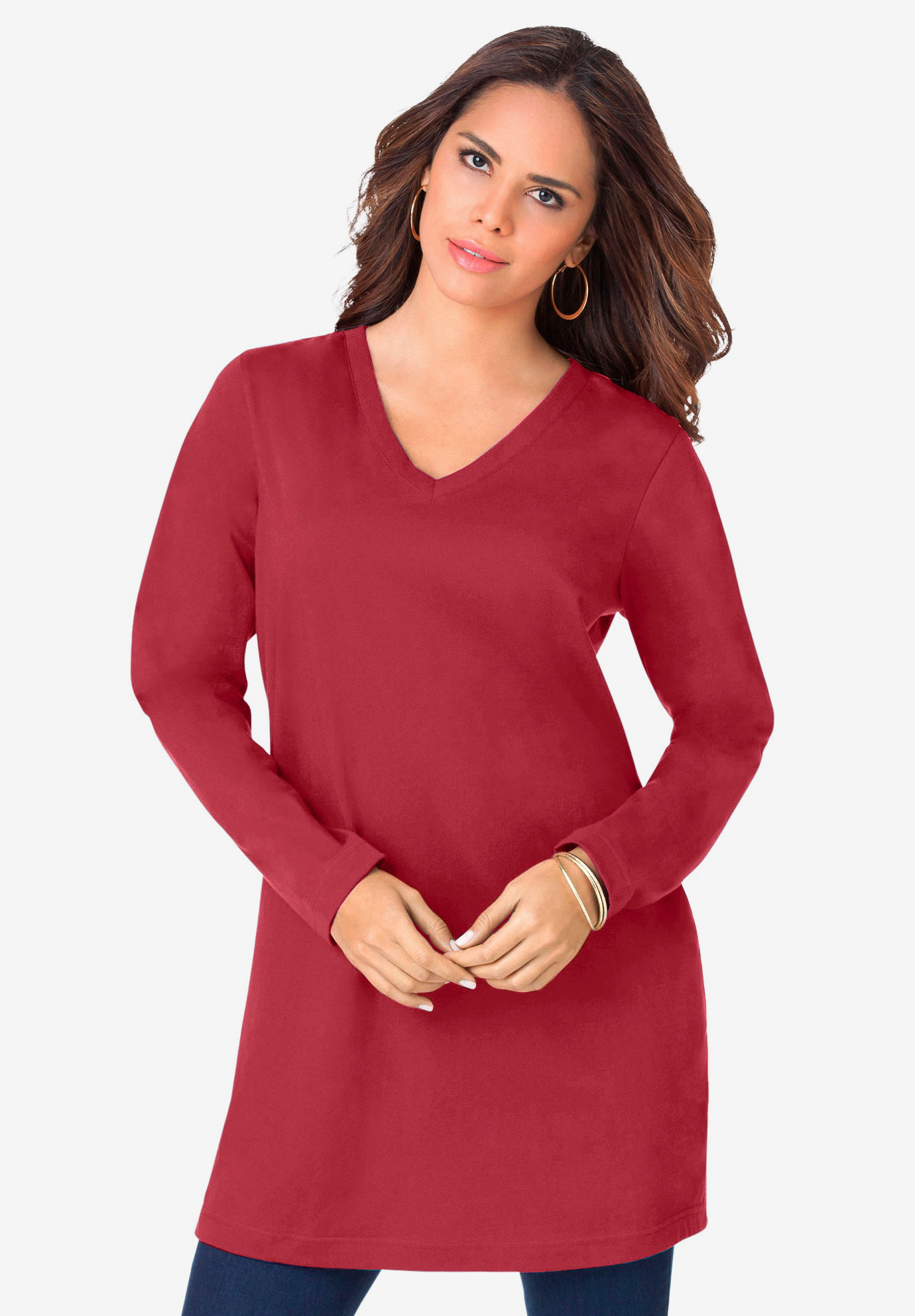 Long-Sleeve V-Neck Ultimate Tunic, CLASSIC RED