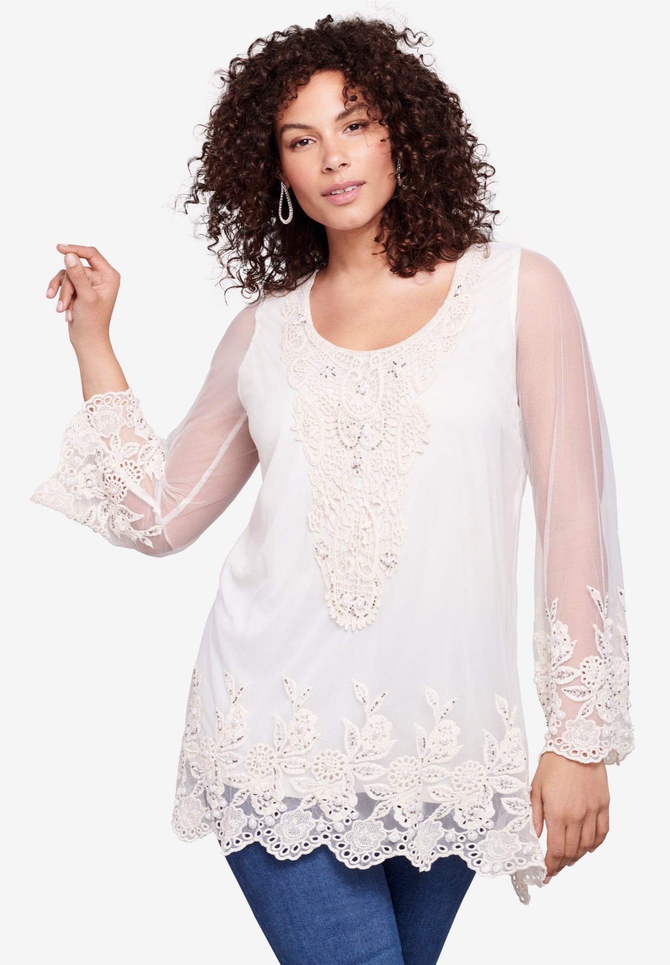 Mesh Embellished Tunic | Roaman's