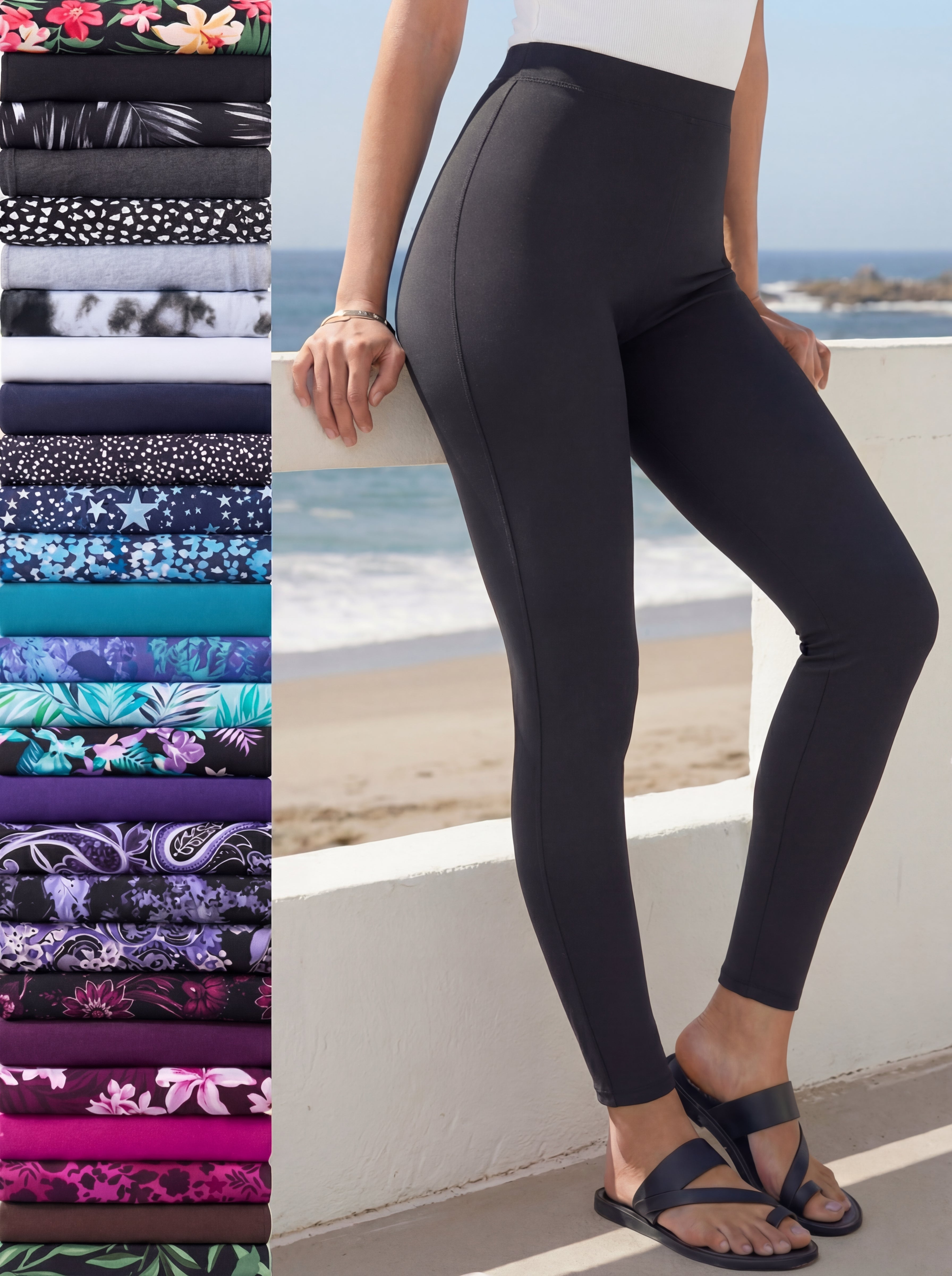 Fashionable Ankle-Length Essential Stretch Legging, Black | Roaman's