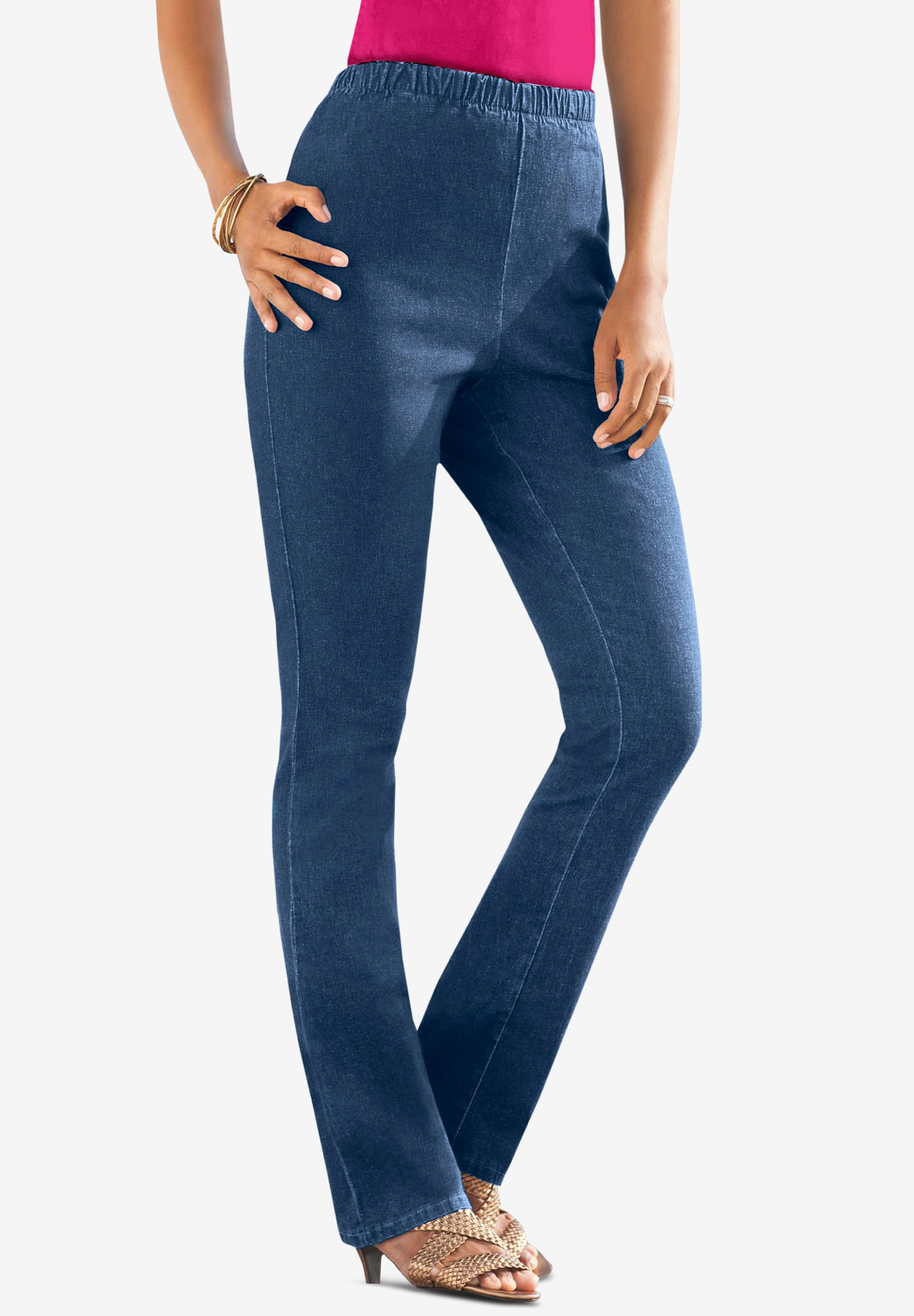 Roamans Womens Plus Size Petite Straight-Leg Jean with Invisible Stretch 