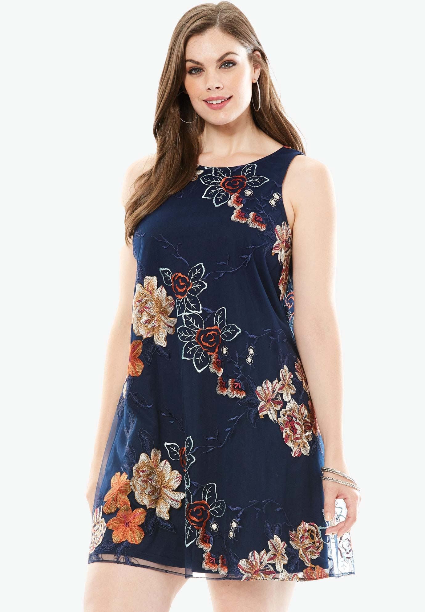 Floral Embroidered Dress by ECI Women Plus Size Dresses Roaman's
