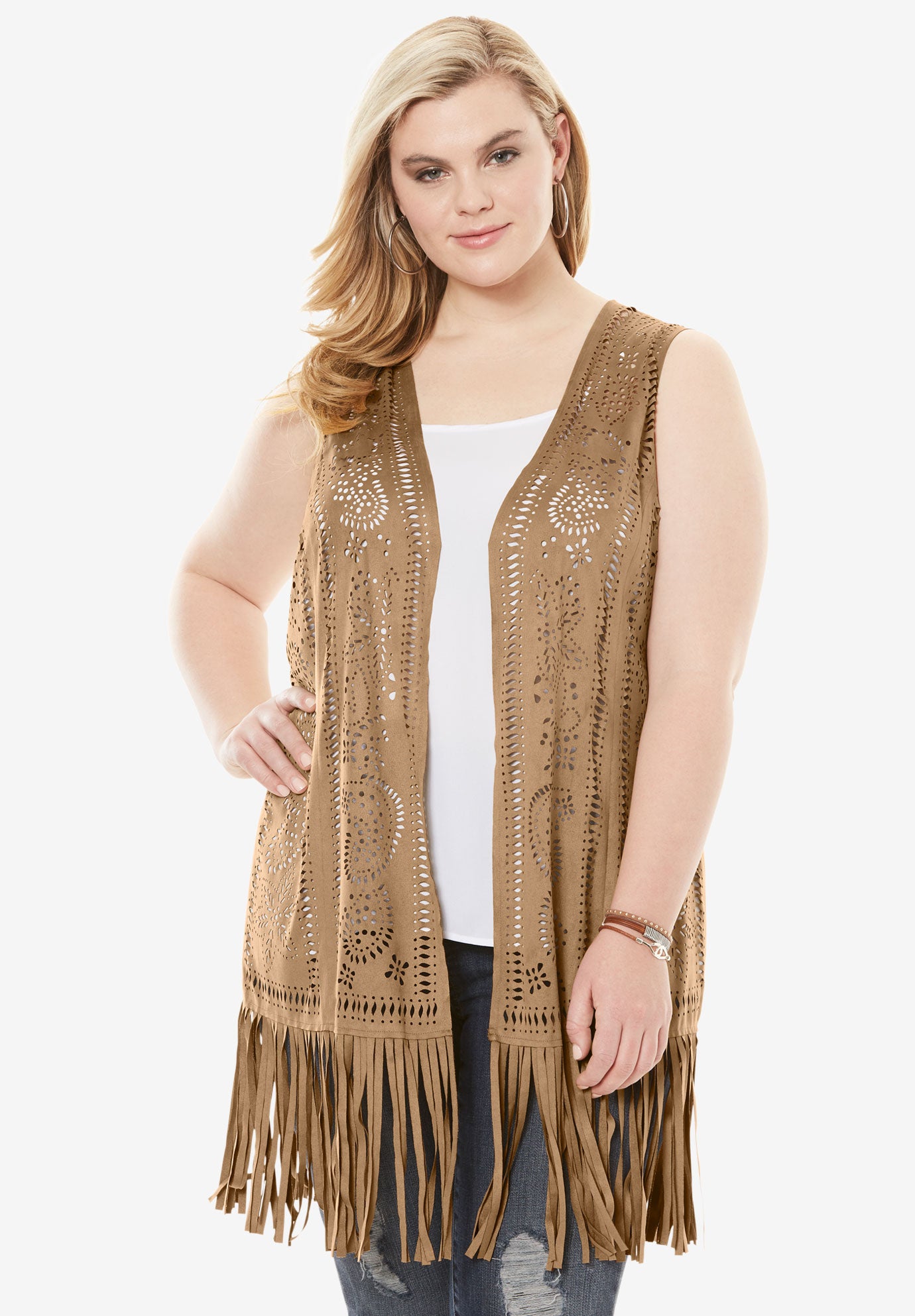 Fringe Faux Suede Vest Roaman's