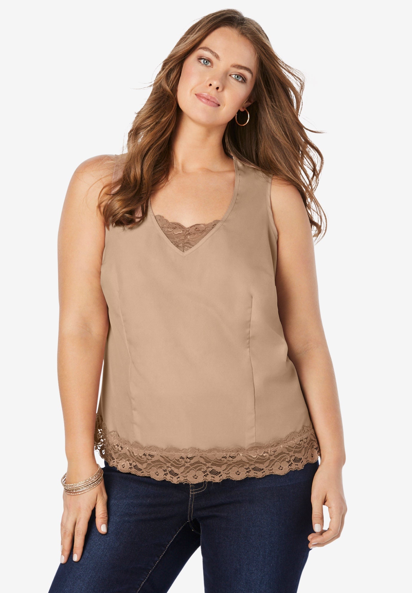 satin tank top with lace
